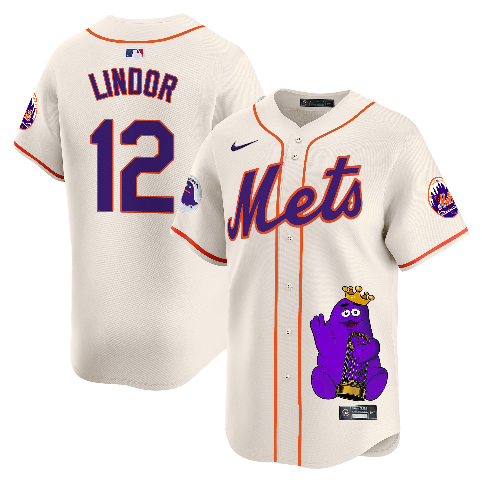 Francisco LindorUnisex New York Mets Grimace Vapor Premier Limited Cream Jersey - Printed