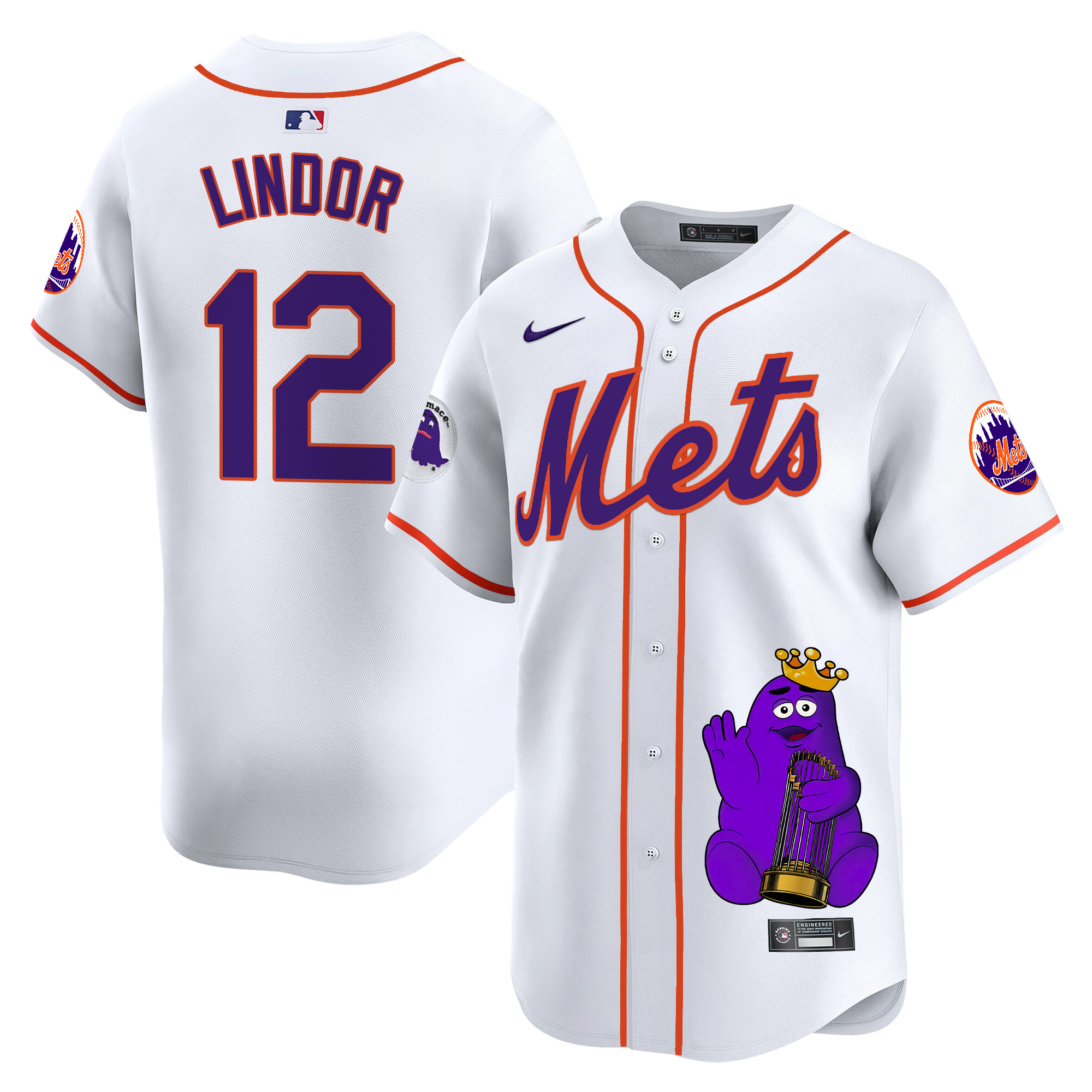Francisco LindorUnisex New York Mets Grimace Vapor Premier Limited White Jersey - Printed