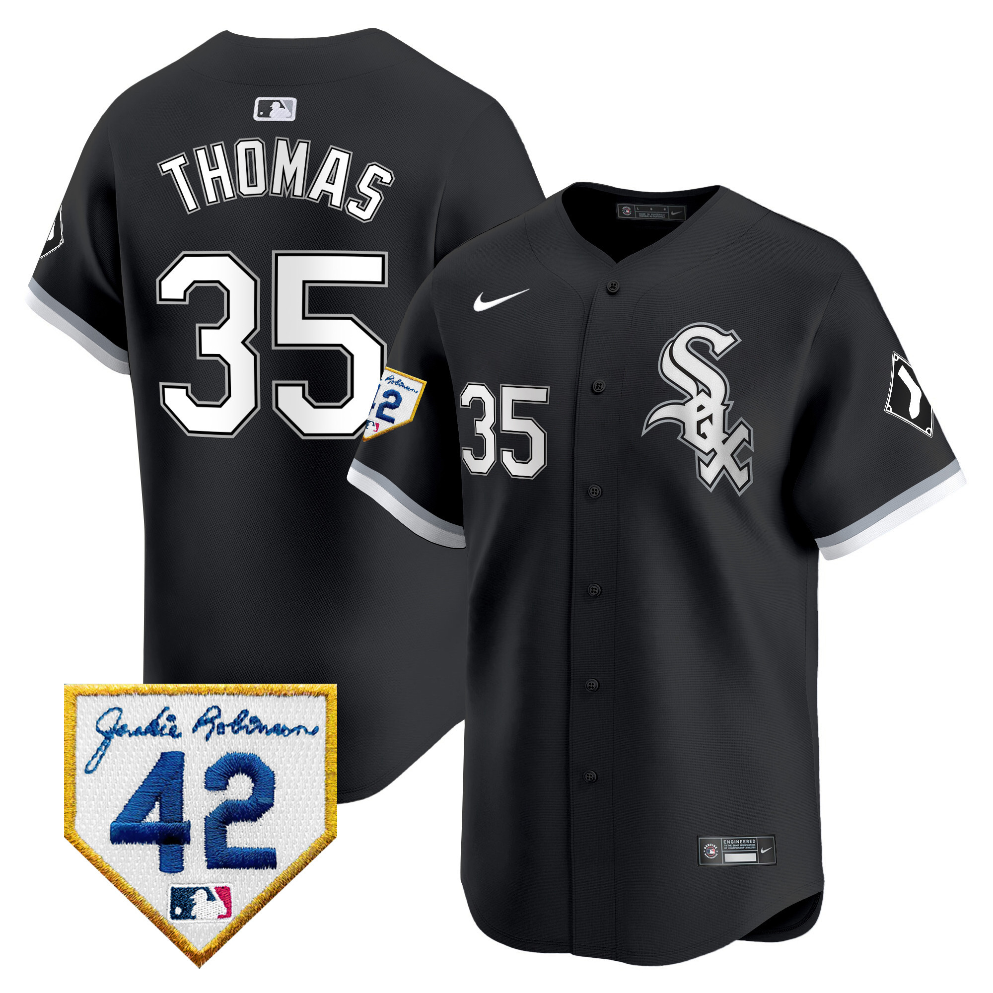 Frank Thomas Men's Chicago White Sox 2024 Jackie Robinson Patch Vapor Premier Limited Black Jersey - All Stitched