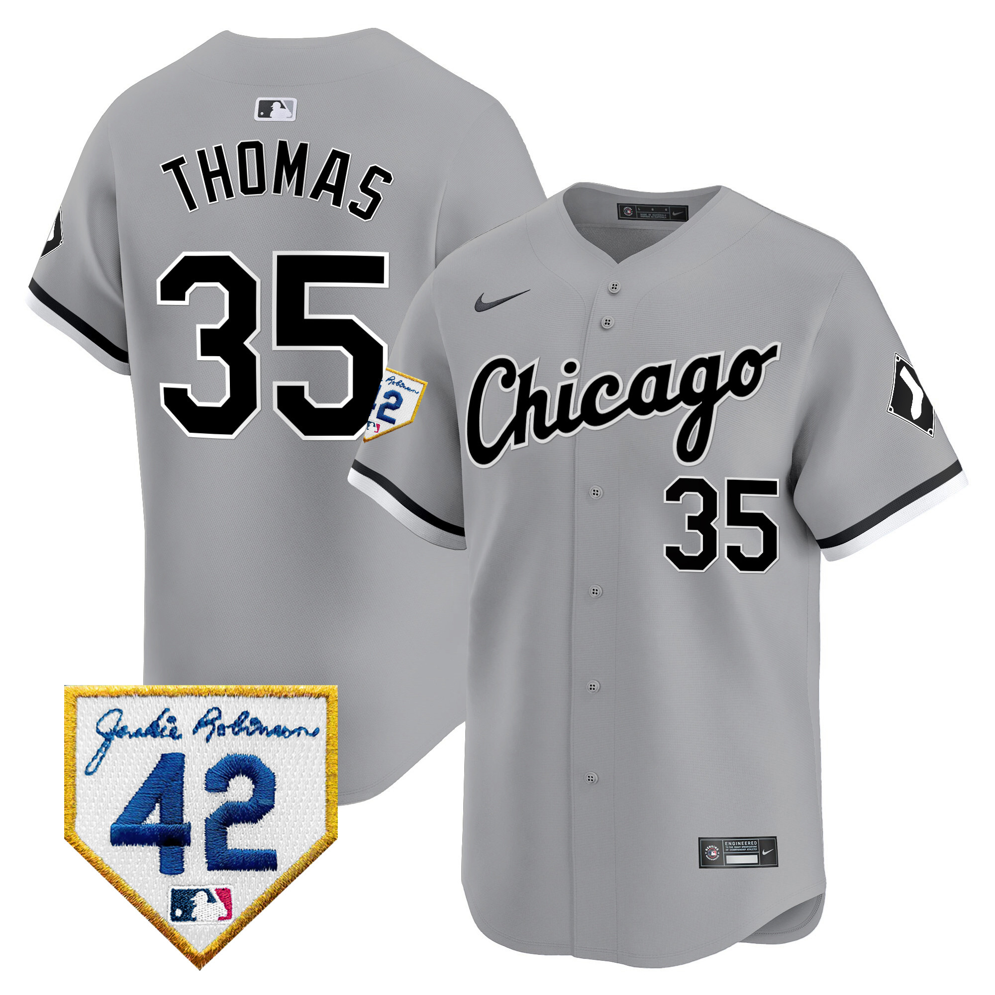 Frank Thomas Men's Chicago White Sox 2024 Jackie Robinson Patch Vapor Premier Limited Gray Jersey - All Stitched