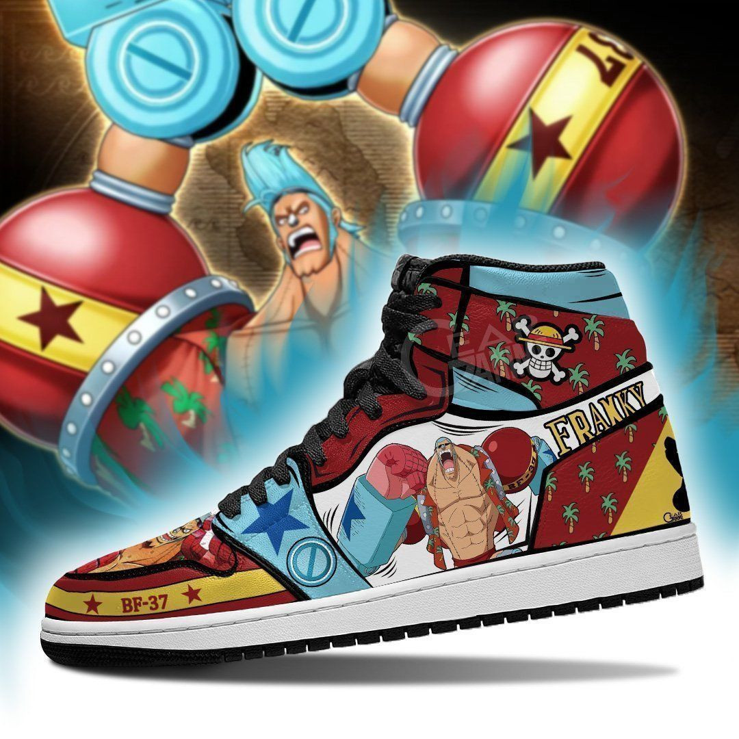 Franky Sneakers Straw Hat Priates One Piece Anime 2 High Top Air Jordan Sneaker, Air Jordan Hightop
