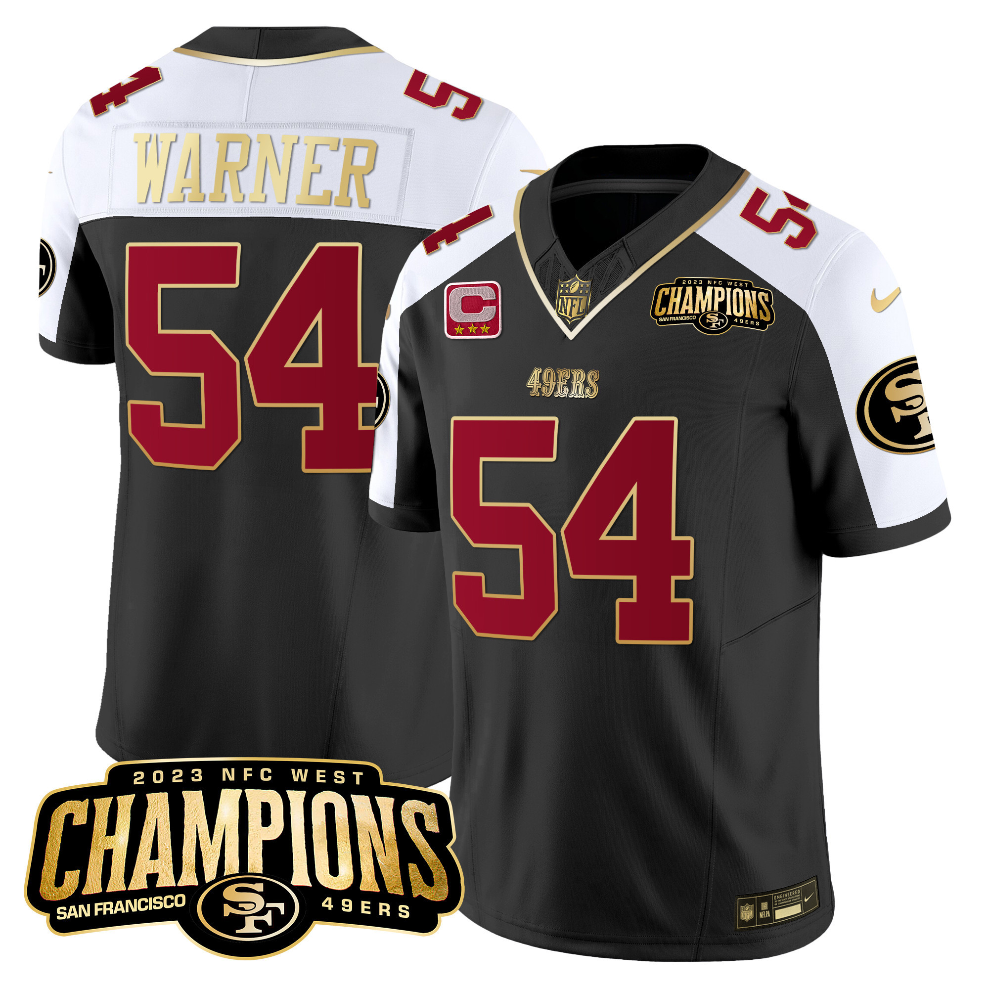 Fred Warner Men's San Francisco 49ers 2023 NFC West Champions Patch Vapor Black Alternate Jersey - All Stitched 