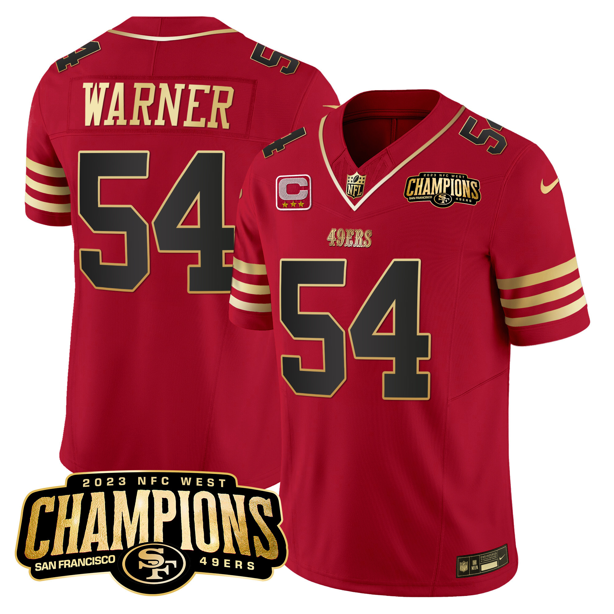 Fred Warner Men's San Francisco 49ers 2023 NFC West Champions Patch Vapor Black Scarlet Jersey - All Stitched 