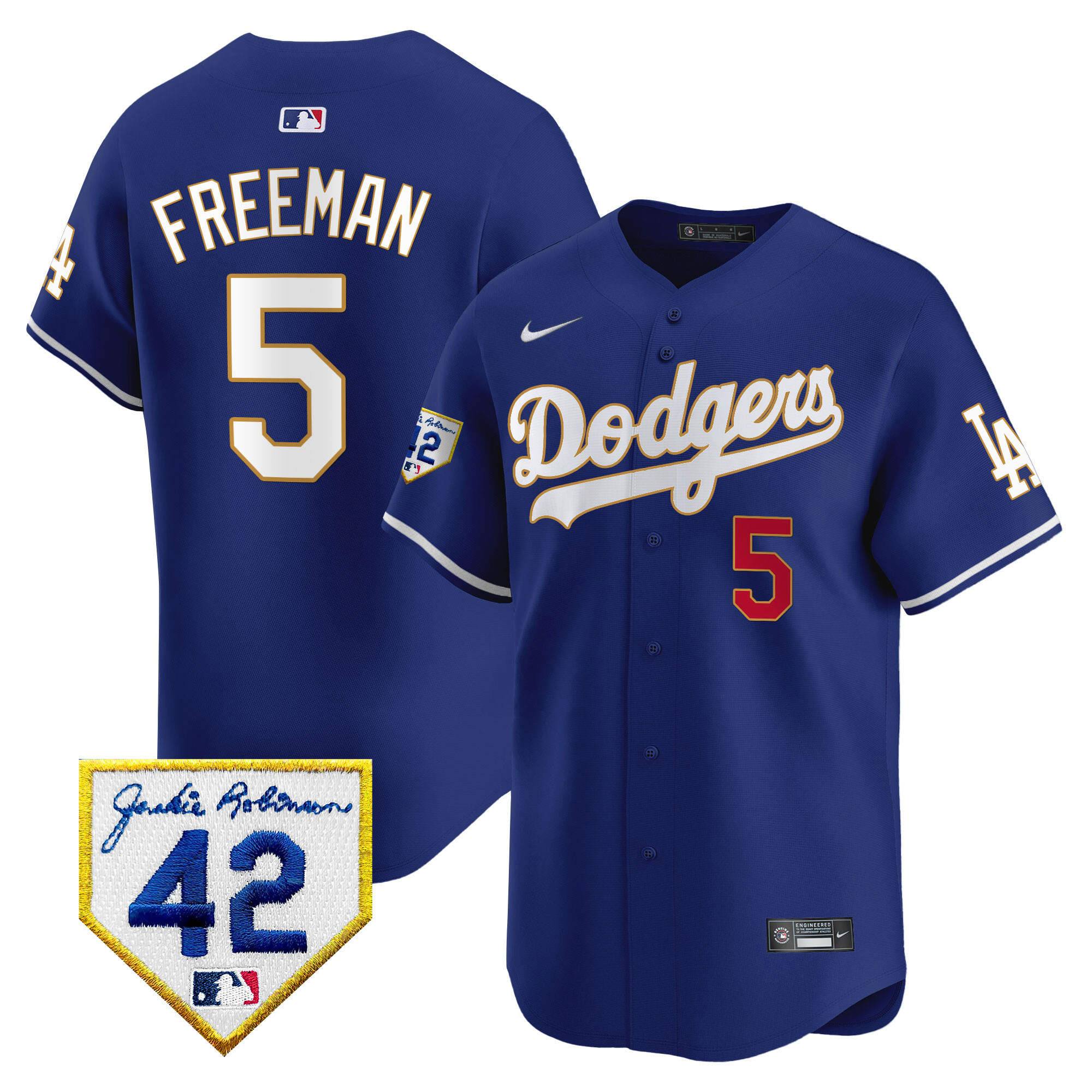 Freddie Freeman Men's Los Angeles Dodgers 2024 Jackie Robinson Patch Vapor Premier Limited Royal Jersey - All Stitched