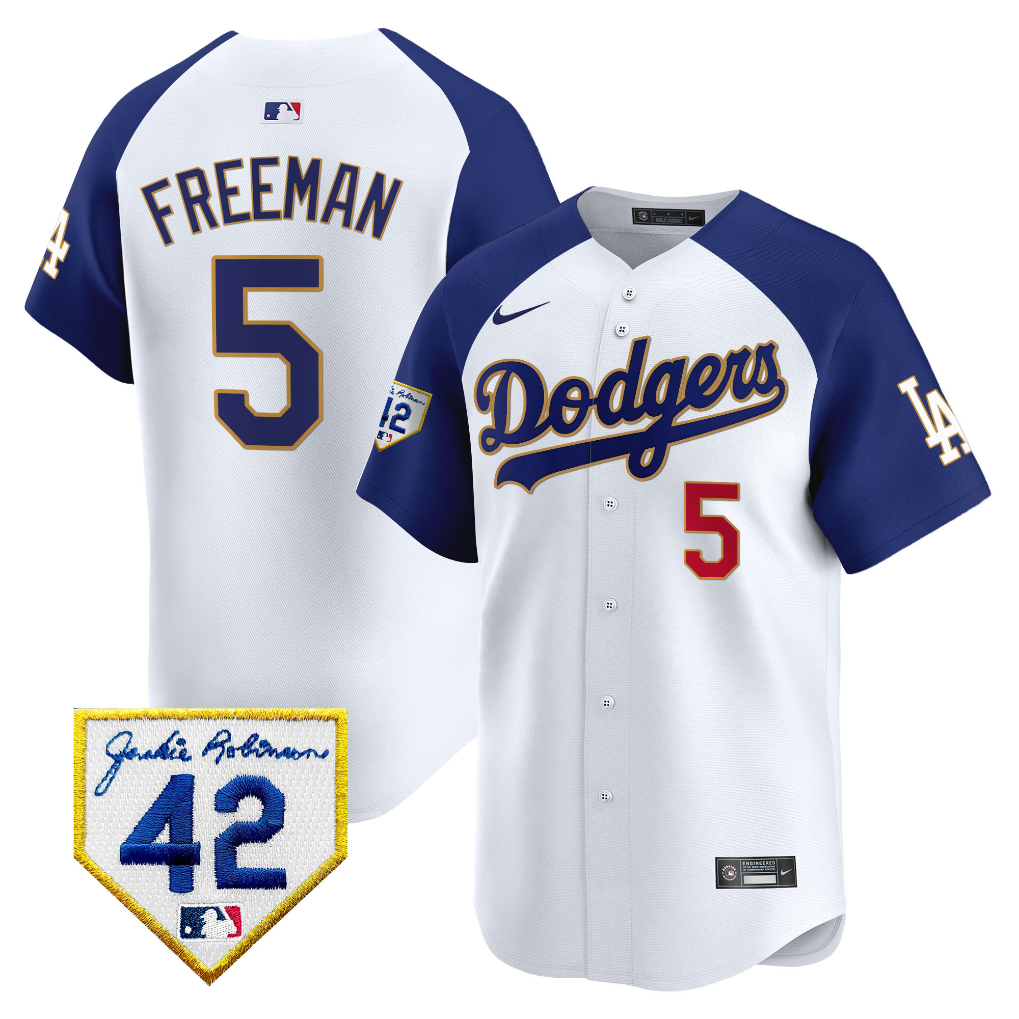 Freddie Freeman Men's Los Angeles Dodgers 2024 Jackie Robinson Patch Vapor Premier Limited White Alternate Jersey - All Stitched