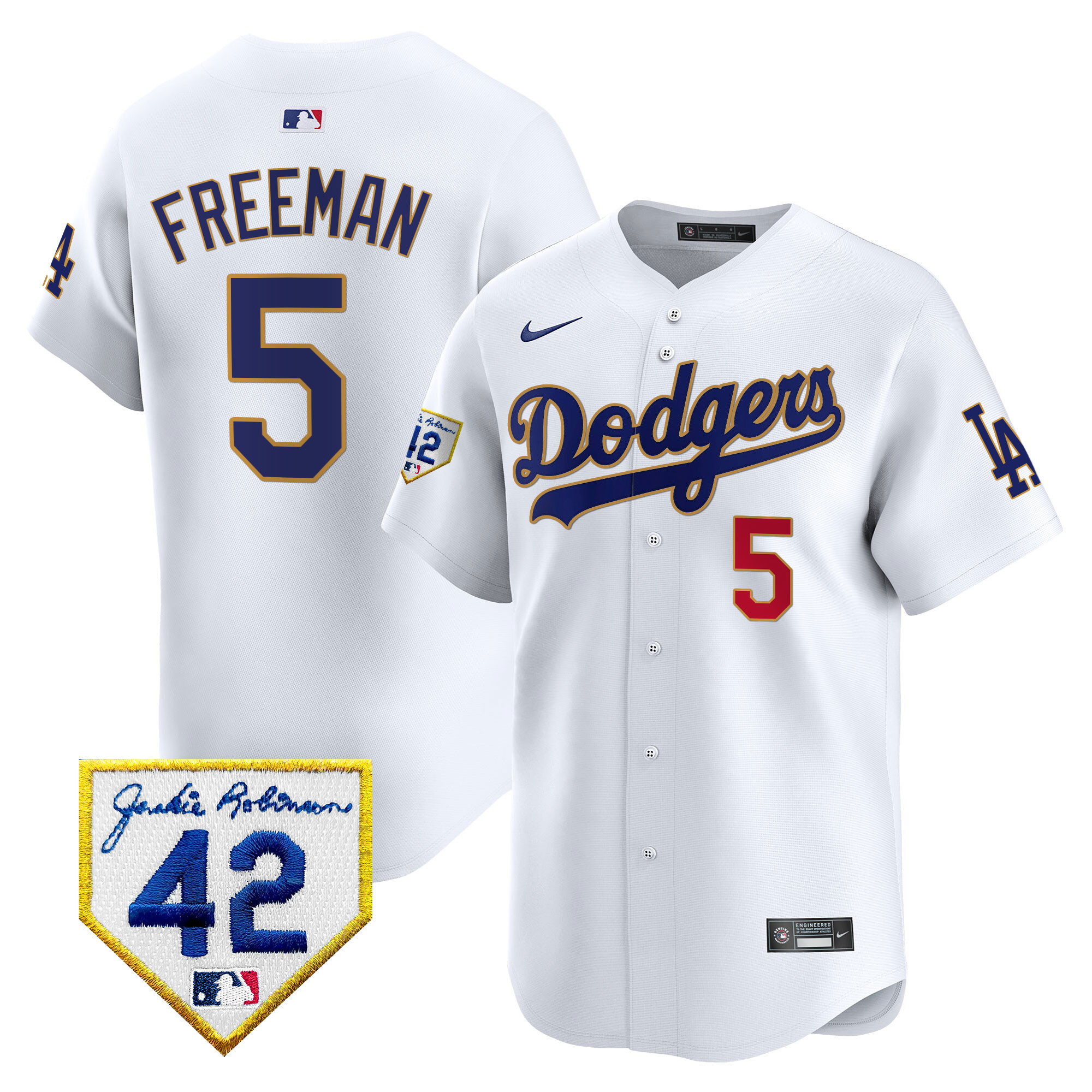 Freddie Freeman Men's Los Angeles Dodgers 2024 Jackie Robinson Patch Vapor Premier Limited White Jersey - All Stitched