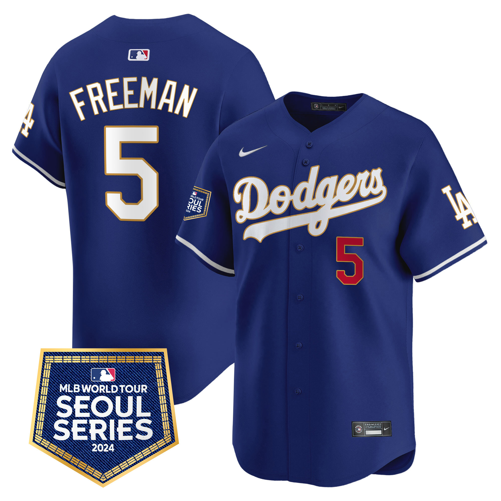 Freddie Freeman Men's Los Angeles Dodgers 2024 World Tour Seoul Series Patch Vapor Premier Limited Royal Jersey - All Stitched