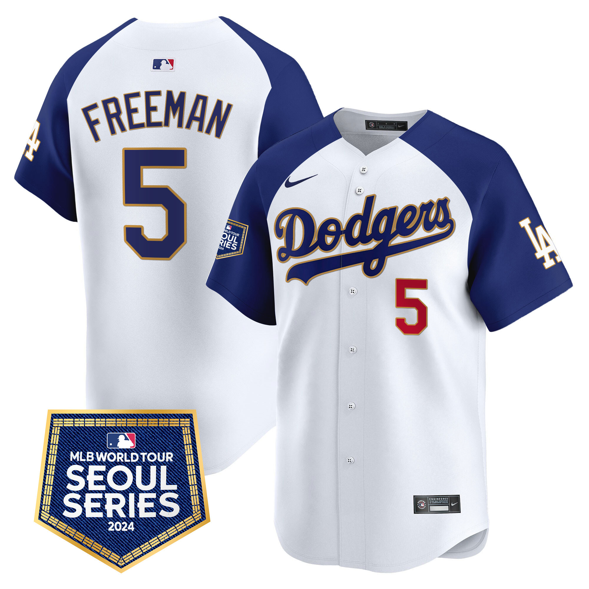 Freddie Freeman Men's Los Angeles Dodgers 2024 World Tour Seoul Series Patch Vapor Premier Limited White Alternate Jersey - All Stitched