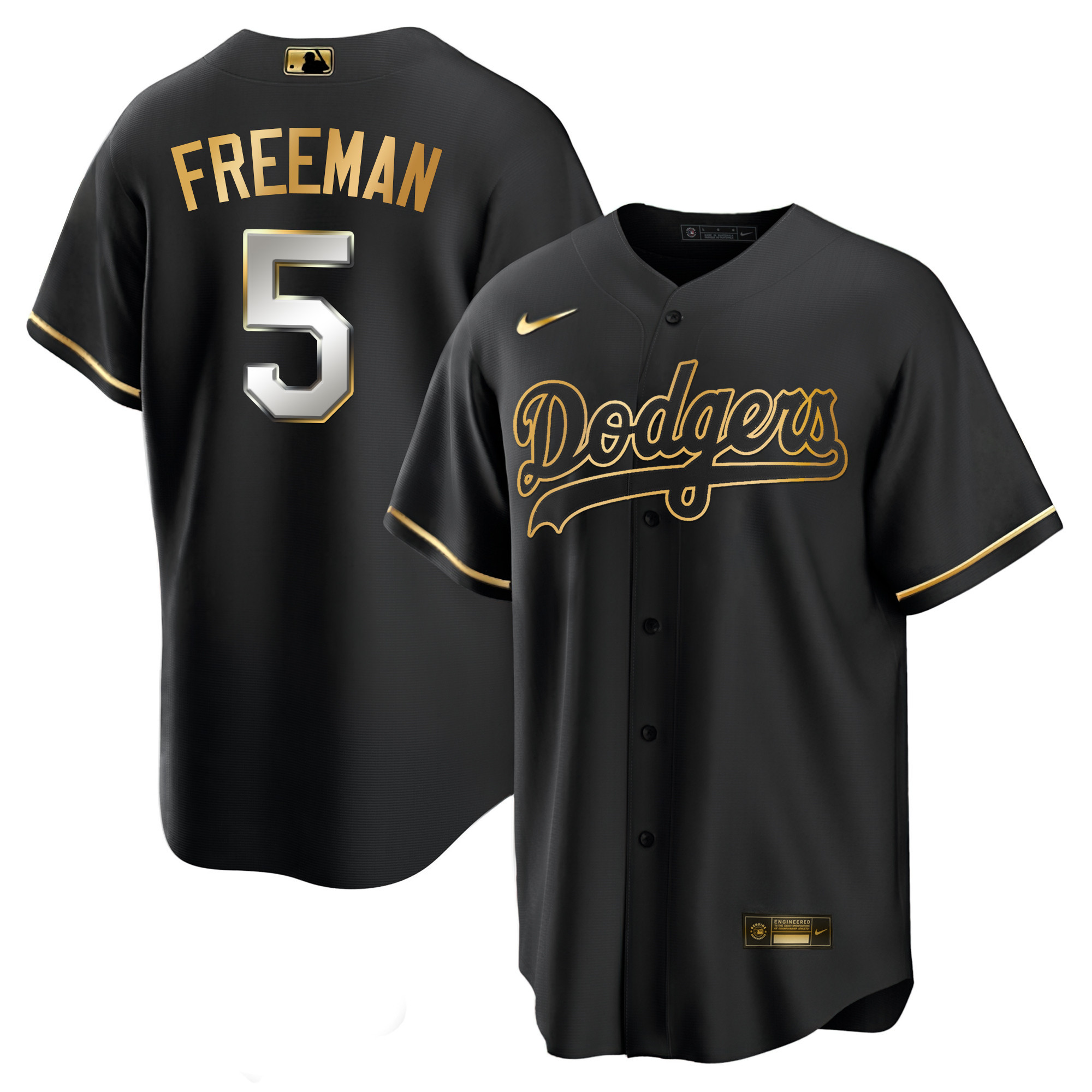 Freddie Freeman Men's Los Angeles Dodgers Black Limited & Gold Cool Black Limited Jersey - All Stitched