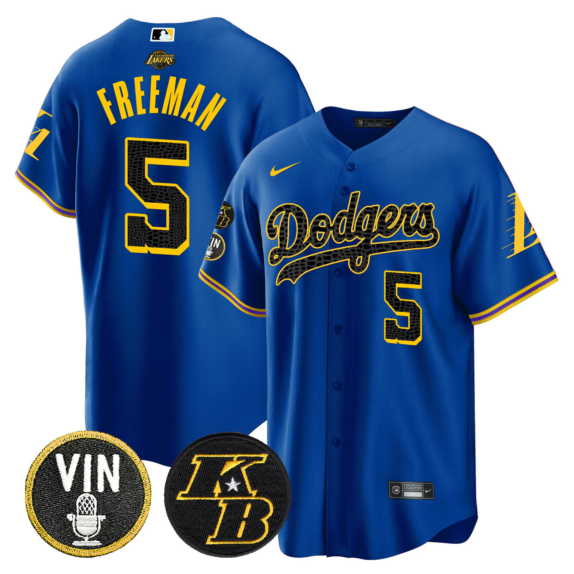 Freddie Freeman Men's Los Angeles Dodgers Bryant & Vin Patch Cool Base Mamba Royal Jersey - All Stitched