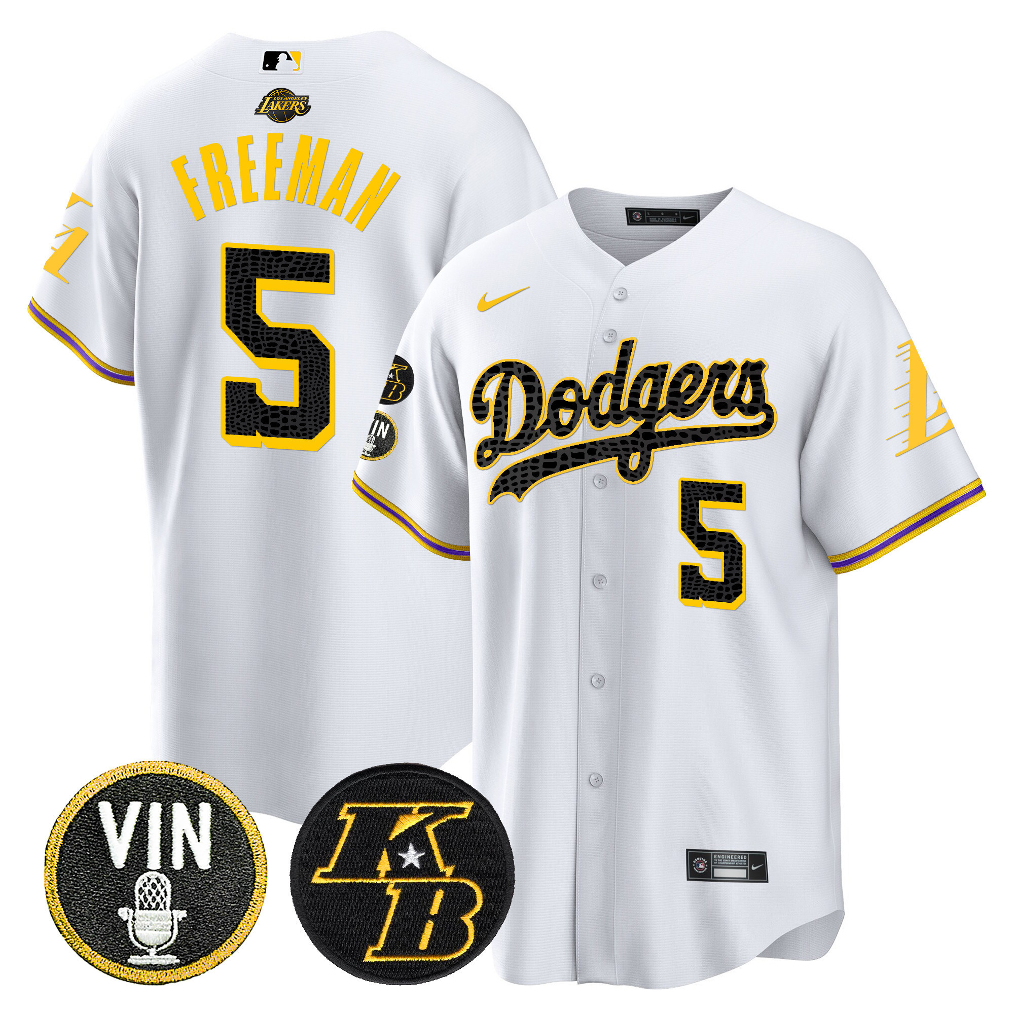 Freddie Freeman Men's Los Angeles Dodgers Bryant & Vin Patch Cool Base Mamba White Jersey - All Stitched