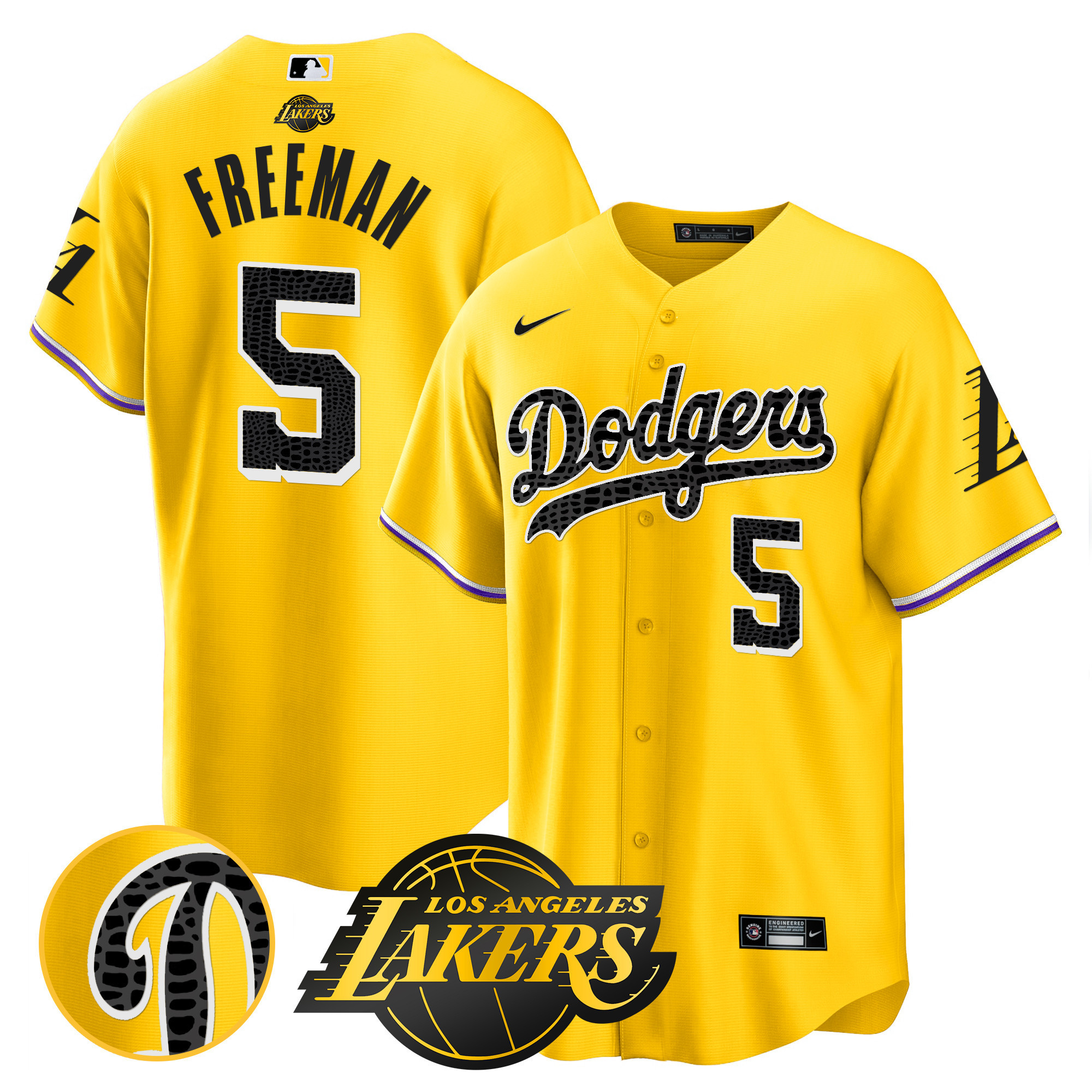 Freddie Freeman Men's Los Angeles Dodgers Cool Base Mamba Gold Jersey - All Stitched