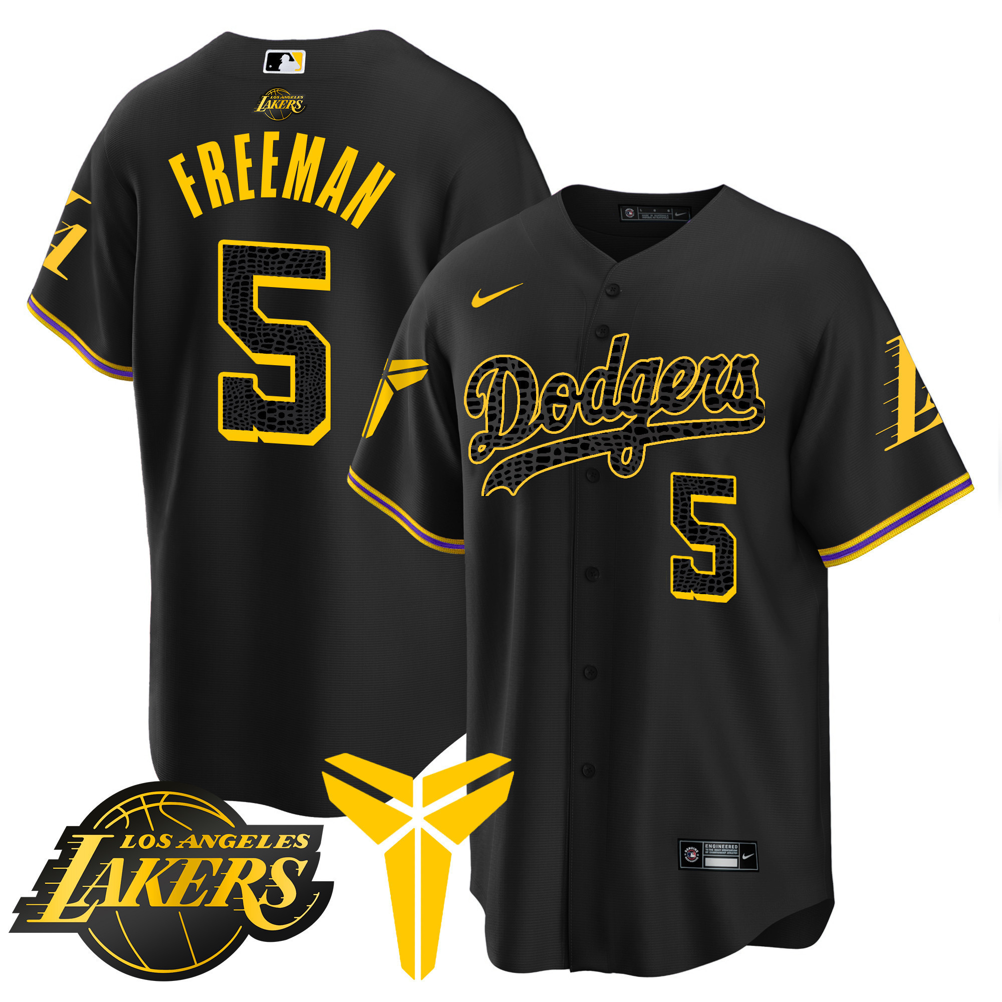 Freddie Freeman Men's Los Angeles Dodgers Cool Base Mamba V2 Black Jersey - All Stitched