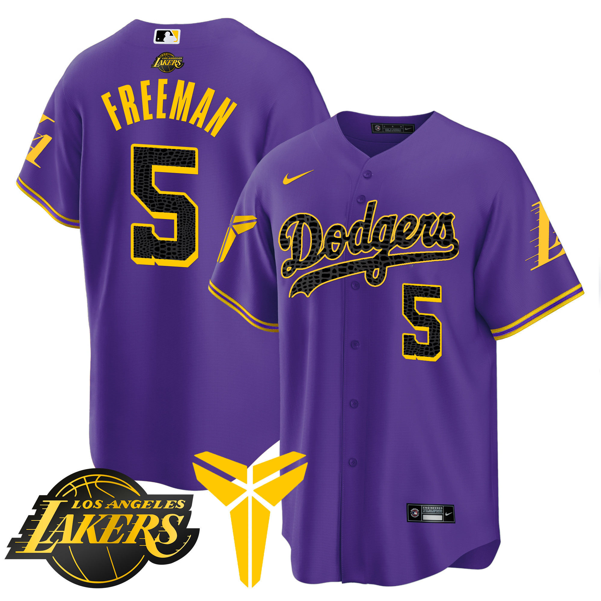 Freddie Freeman Men's Los Angeles Dodgers Cool Base Mamba V2 Purple Jersey - All Stitched