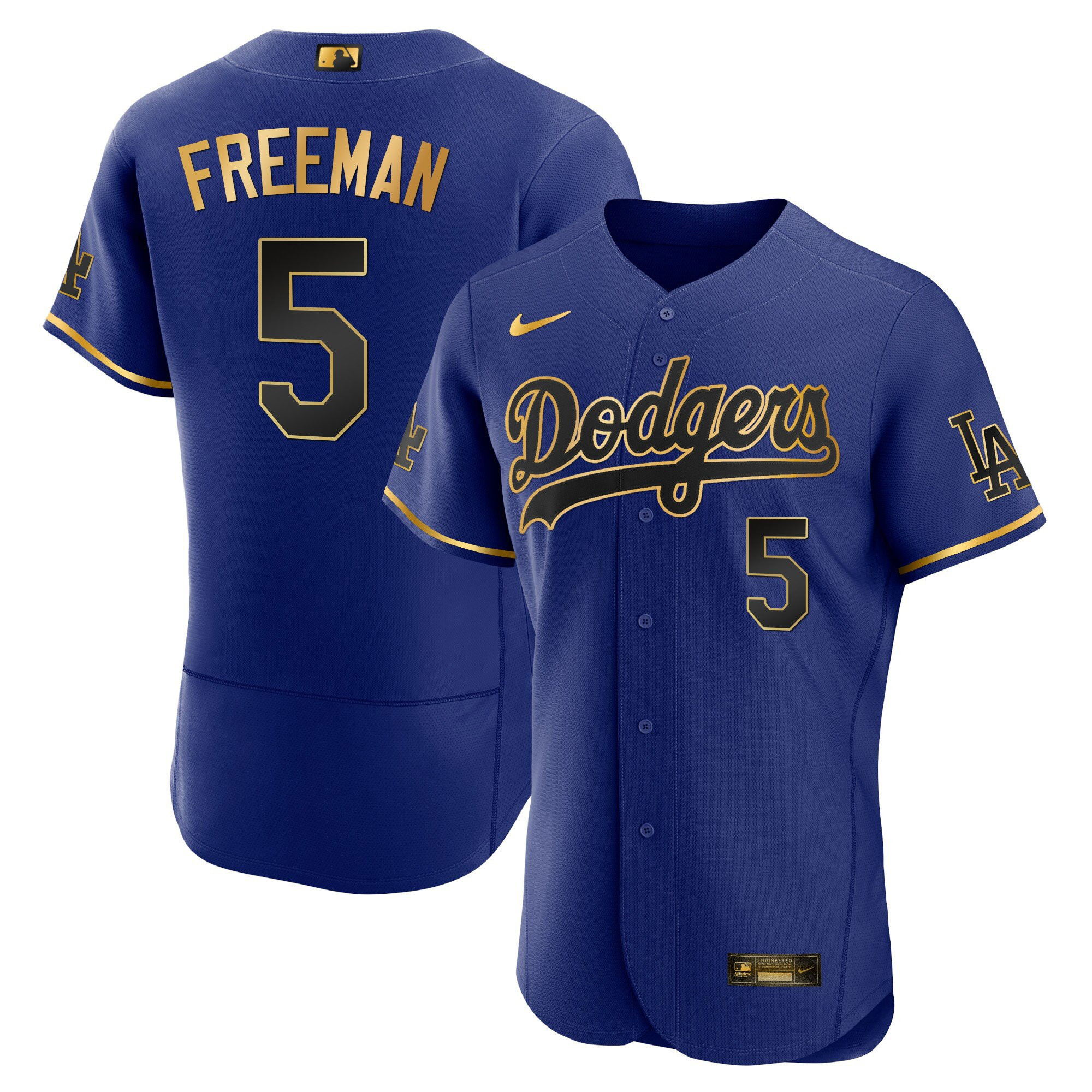 Freddie Freeman Men's Los Angeles Dodgers Flex Base Gold Flex Black Royal Jersey - All Stitched