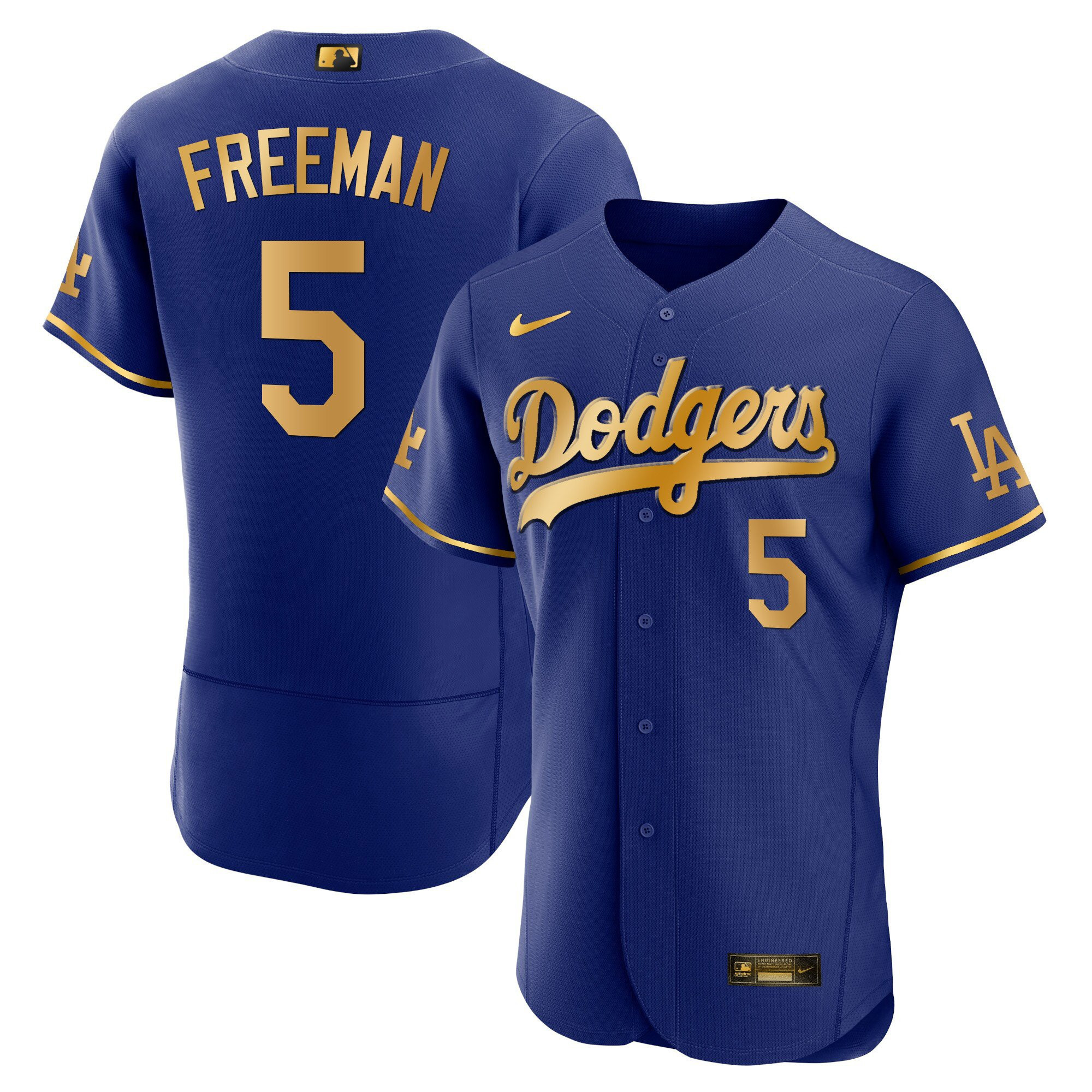 Freddie Freeman Men's Los Angeles Dodgers Flex Base Gold Flex Royal Gold Jersey - All Stitched