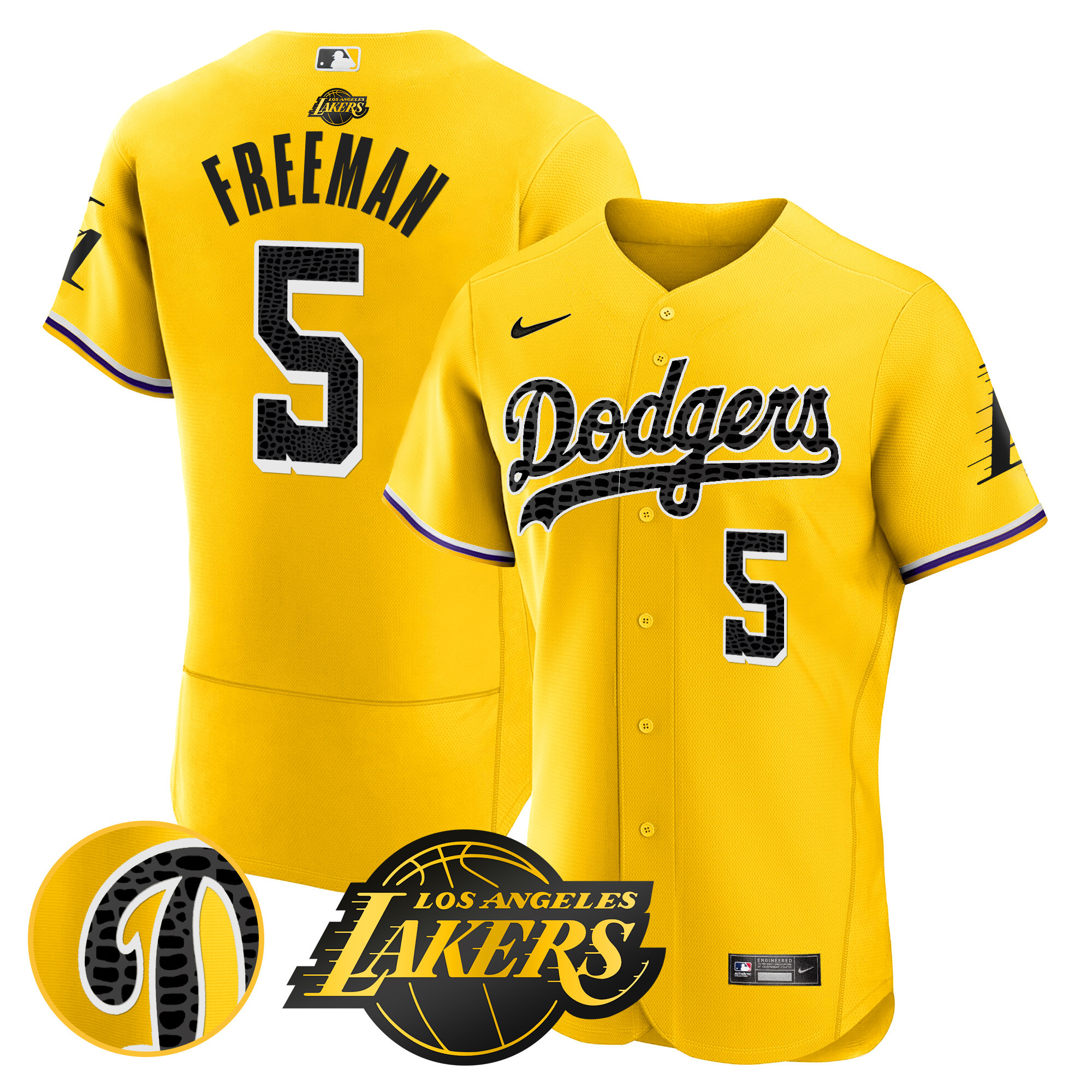 Freddie Freeman Men's Los Angeles Dodgers Flex Base Mamba Gold Jersey - All Stitched
