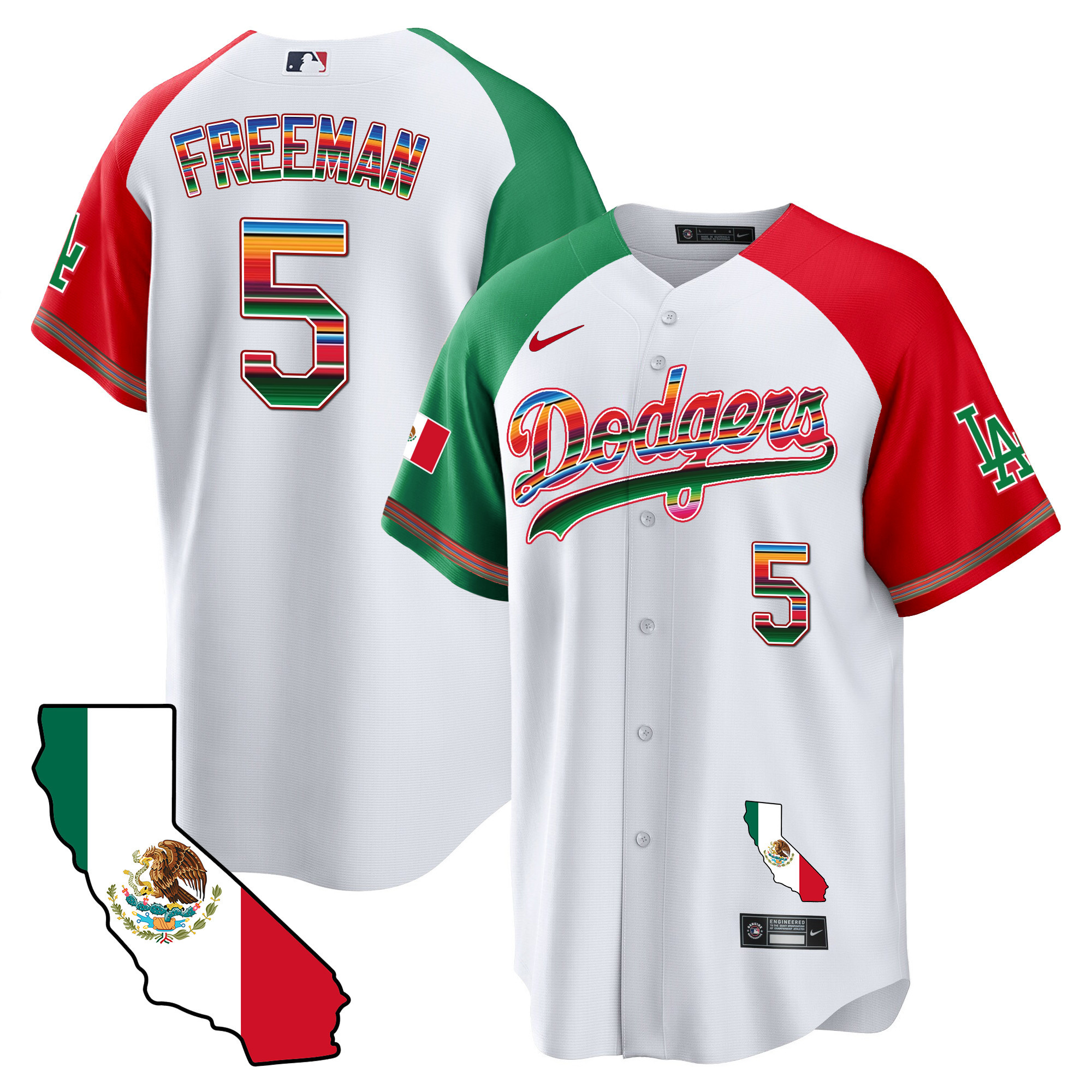 Freddie Freeman Men's Los Angeles Dodgers Mexico California Map Cool Base Alternate Jersey - All Stitched