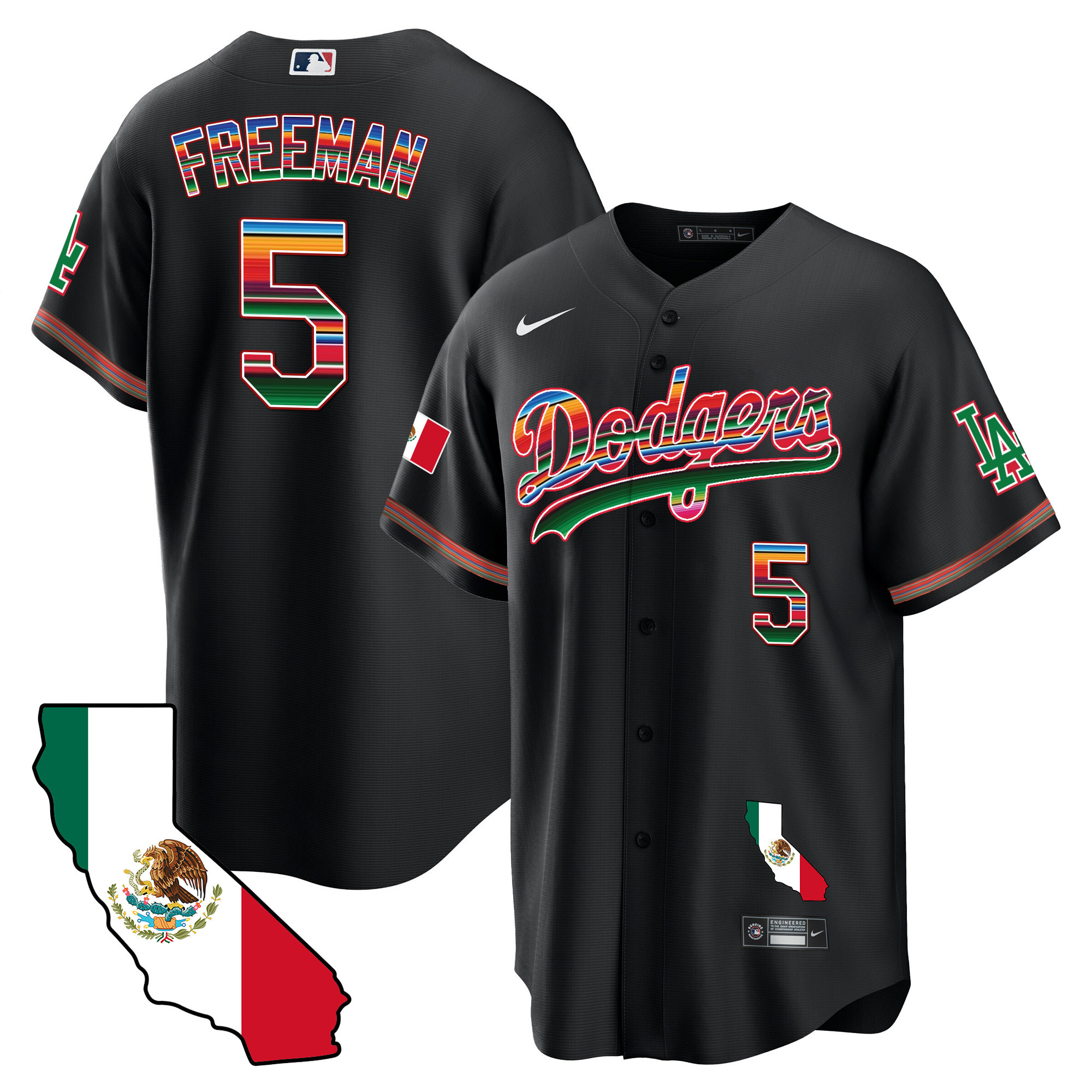 Freddie Freeman Men's Los Angeles Dodgers Mexico California Map Cool Base Black Jersey - All Stitched