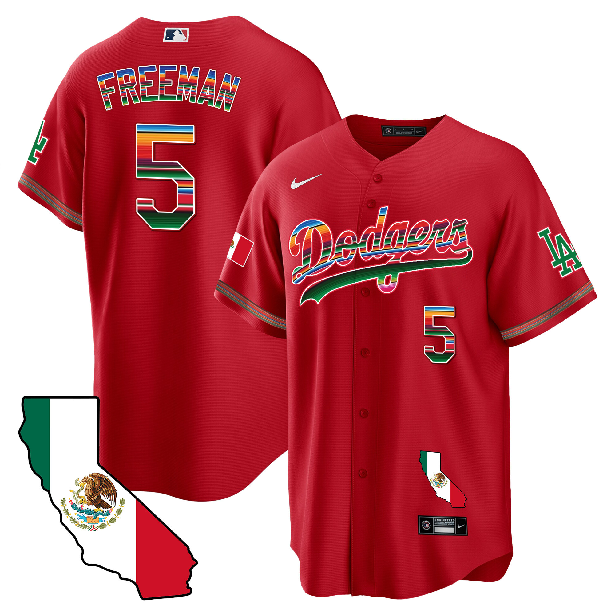 Freddie Freeman Men's Los Angeles Dodgers Mexico California Map Cool Base Red Jersey - All Stitched