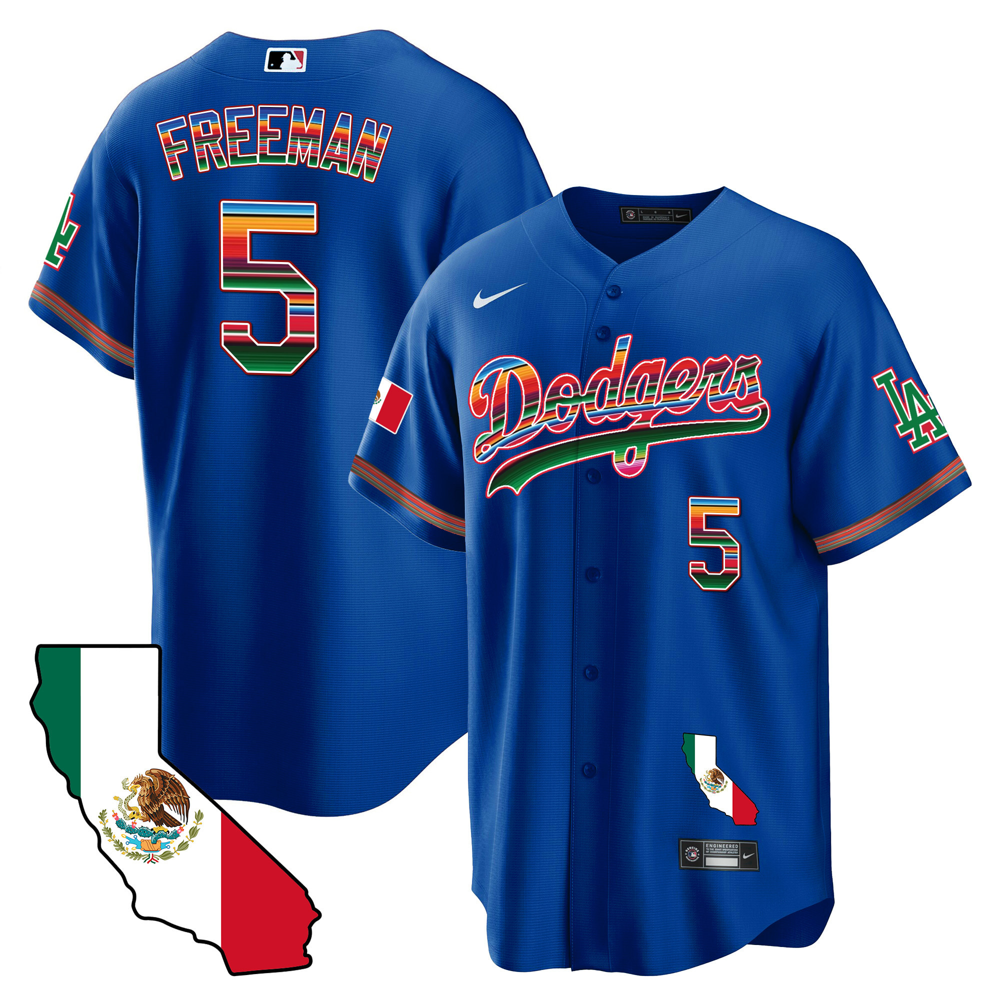 Freddie Freeman Men's Los Angeles Dodgers Mexico California Map Cool Base Royal Jersey - All Stitched