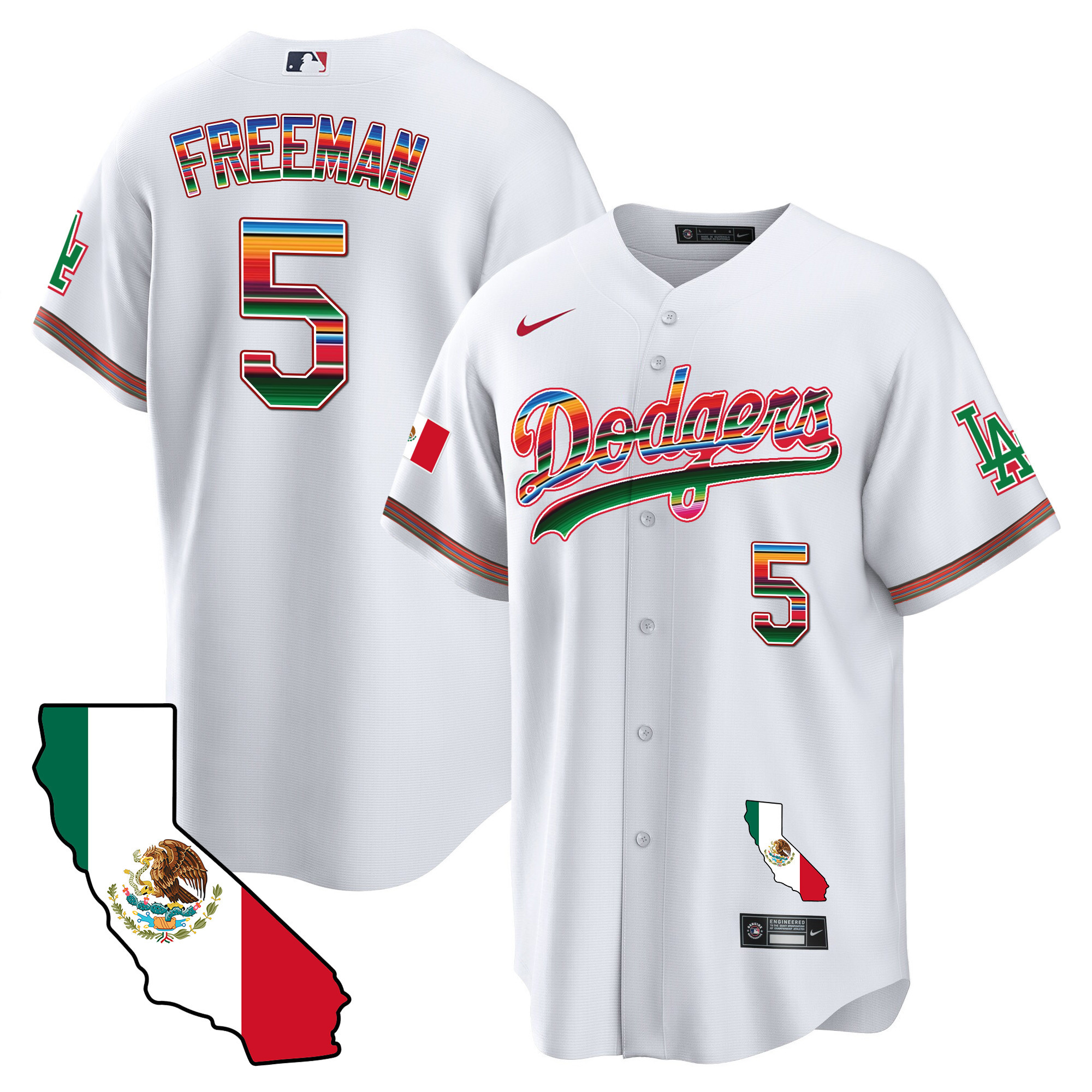 Freddie Freeman Men's Los Angeles Dodgers Mexico California Map Cool Base White Jersey - All Stitched