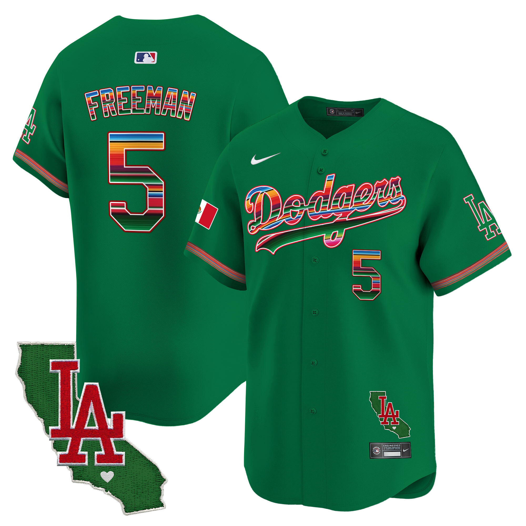 Freddie Freeman Men's Los Angeles Dodgers Mexico California Patch Vapor Premier Limited Green Jersey - All Stitched