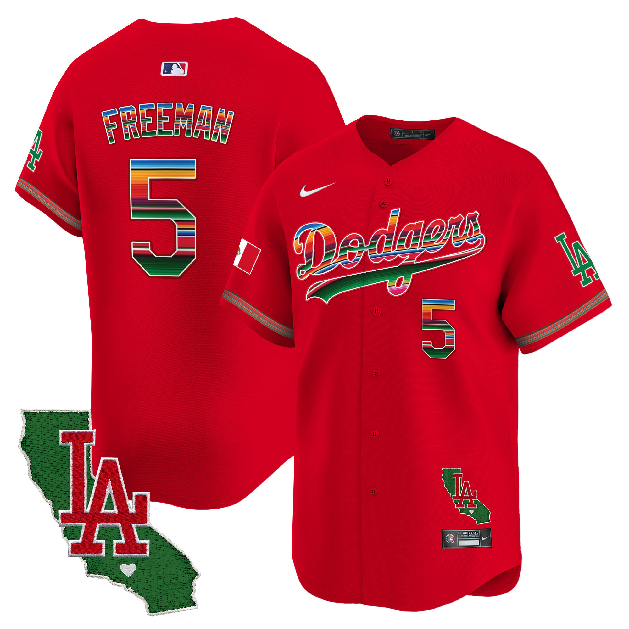 Freddie Freeman Men's Los Angeles Dodgers Mexico California Patch Vapor Premier Limited Red Jersey - All Stitched