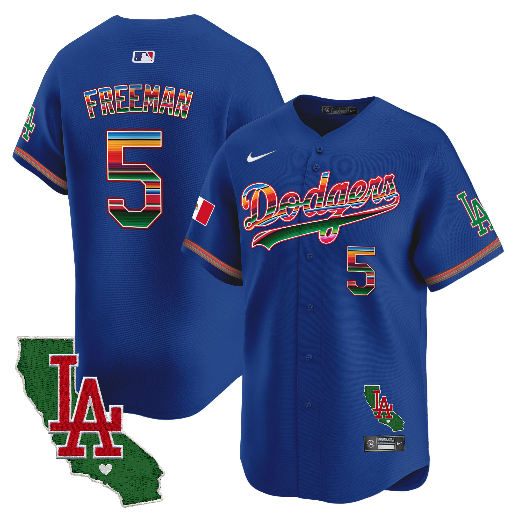 Freddie Freeman Men's Los Angeles Dodgers Mexico California Patch Vapor Premier Limited Royal Jersey - All Stitched