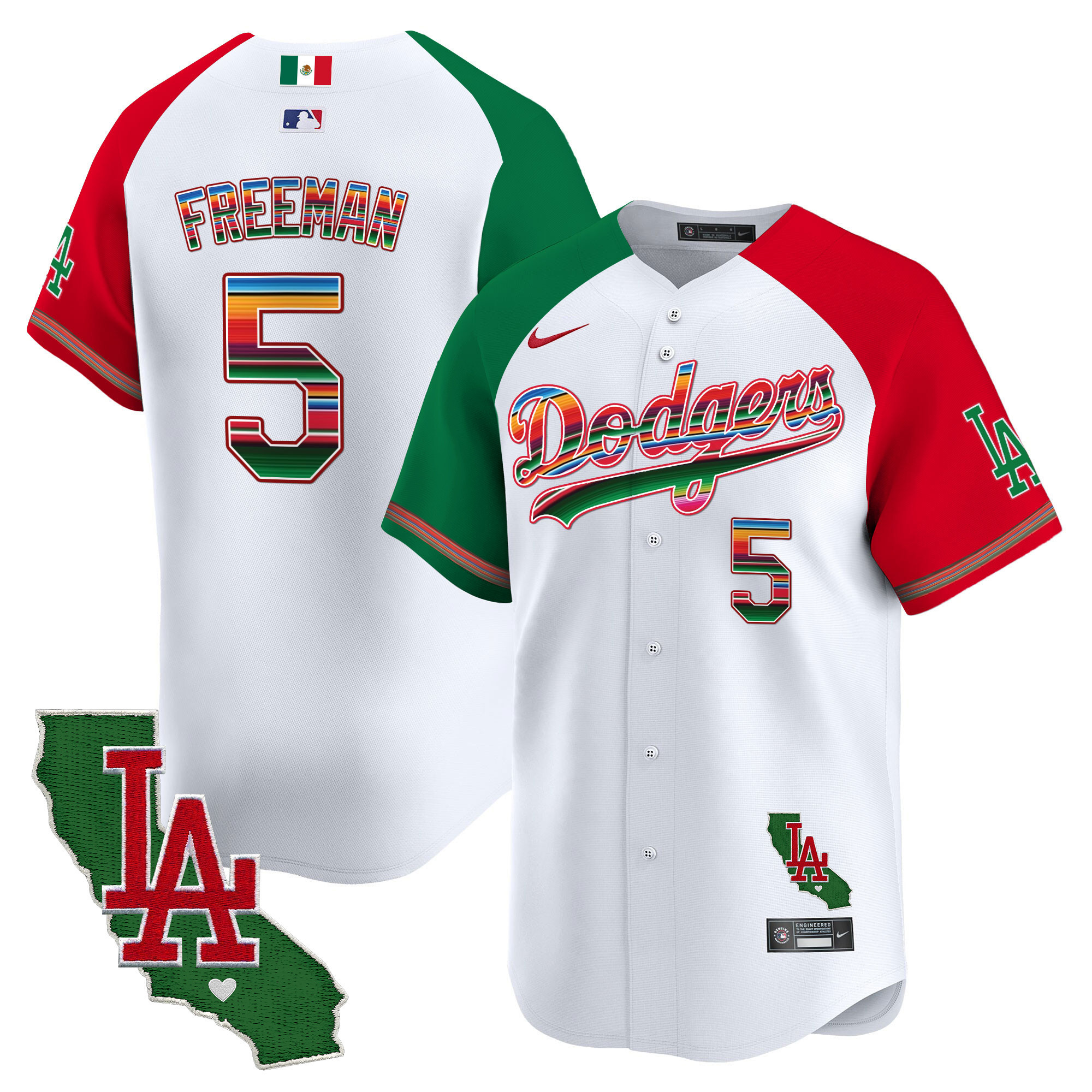 Freddie Freeman Men's Los Angeles Dodgers Mexico California Patch Vapor Premier Limited V2 Alternate Jersey - All Stitched