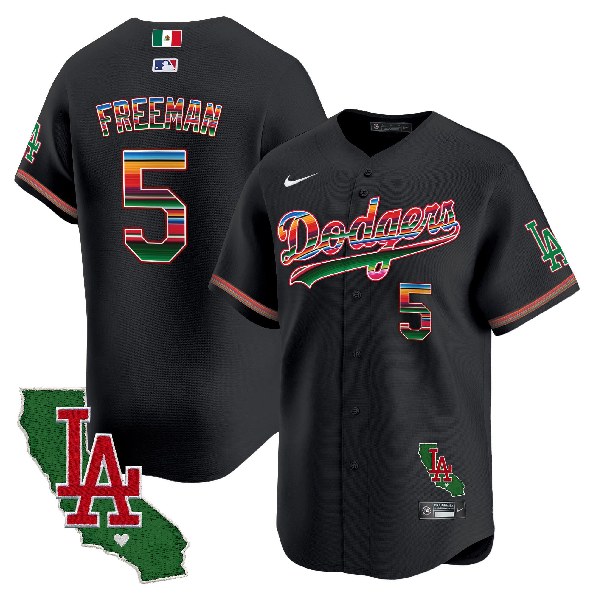 Freddie Freeman Men's Los Angeles Dodgers Mexico California Patch Vapor Premier Limited V2 Black Jersey - All Stitched