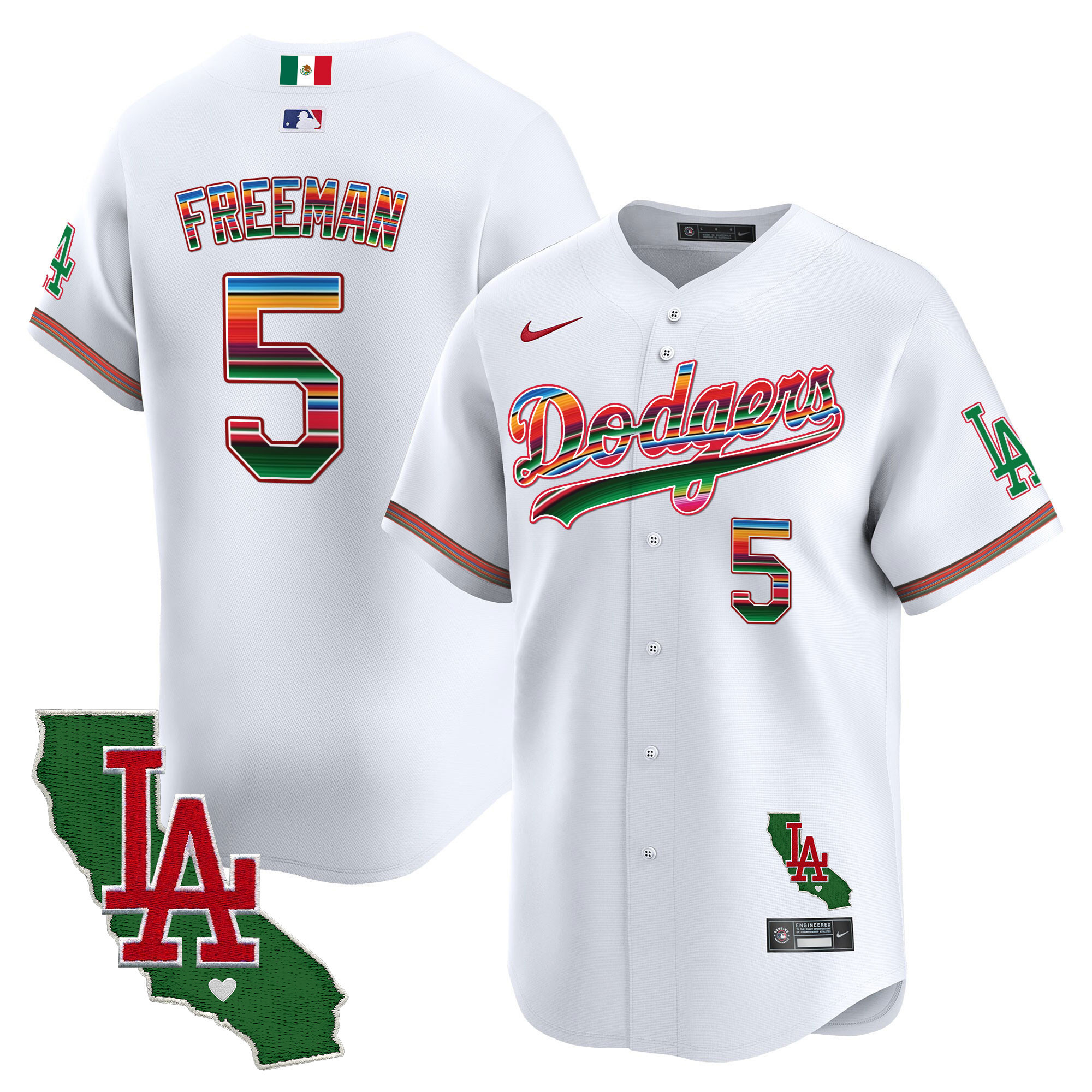 Freddie Freeman Men's Los Angeles Dodgers Mexico California Patch Vapor Premier Limited V2 White Jersey - All Stitched