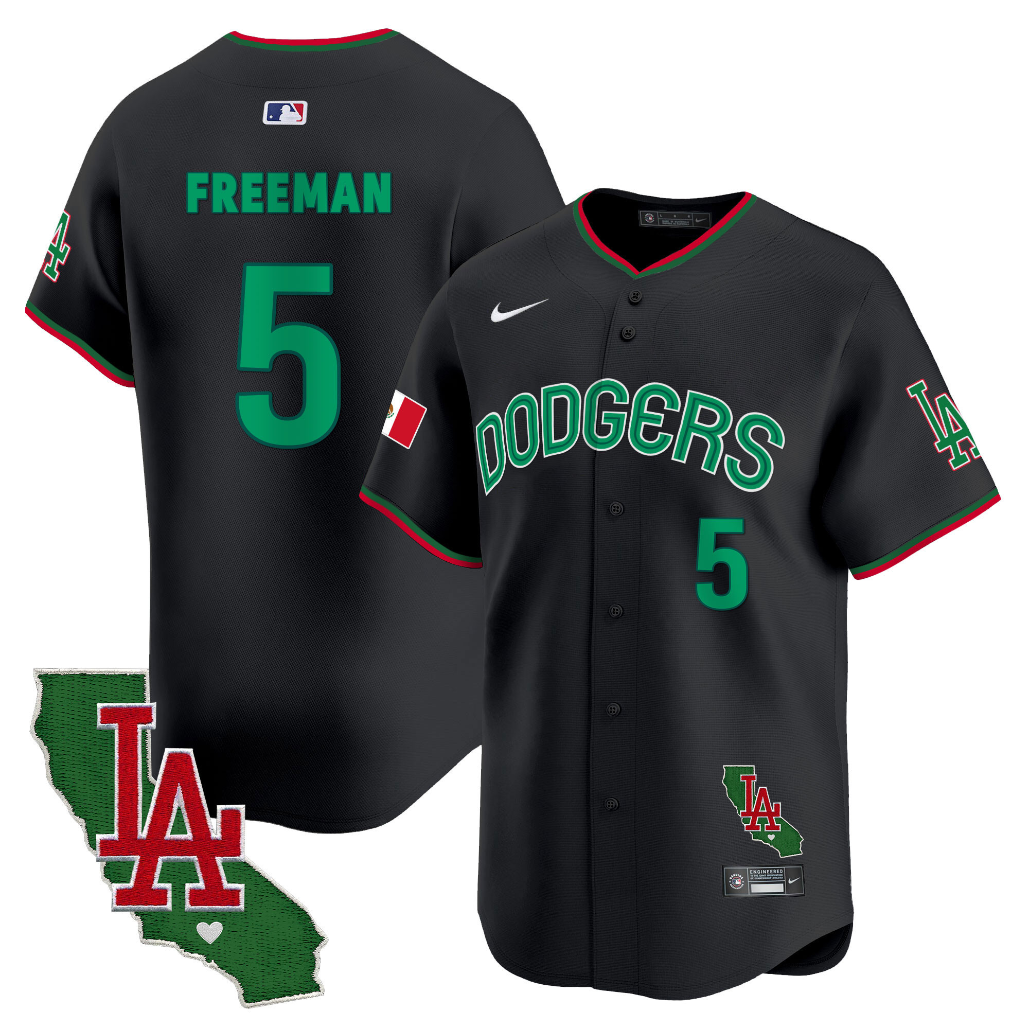 Freddie Freeman Men's Los Angeles Dodgers Mexico California Patch Vapor Premier Limited V3 Black Jersey - All Stitched