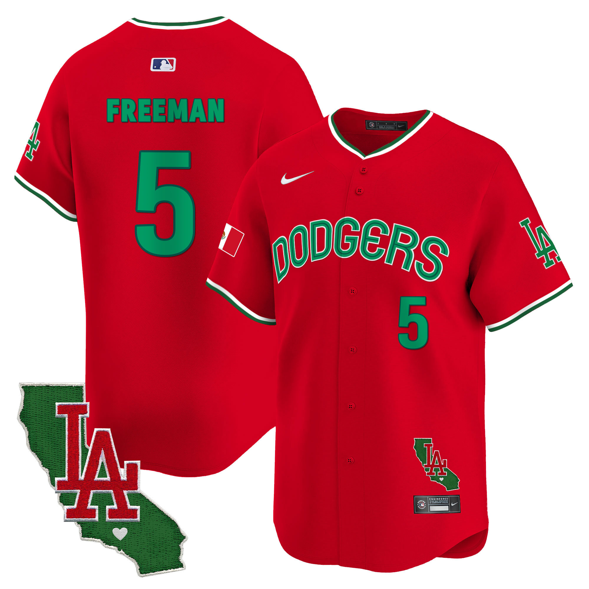 Freddie Freeman Men's Los Angeles Dodgers Mexico California Patch Vapor Premier Limited V3 Red Jersey - All Stitched