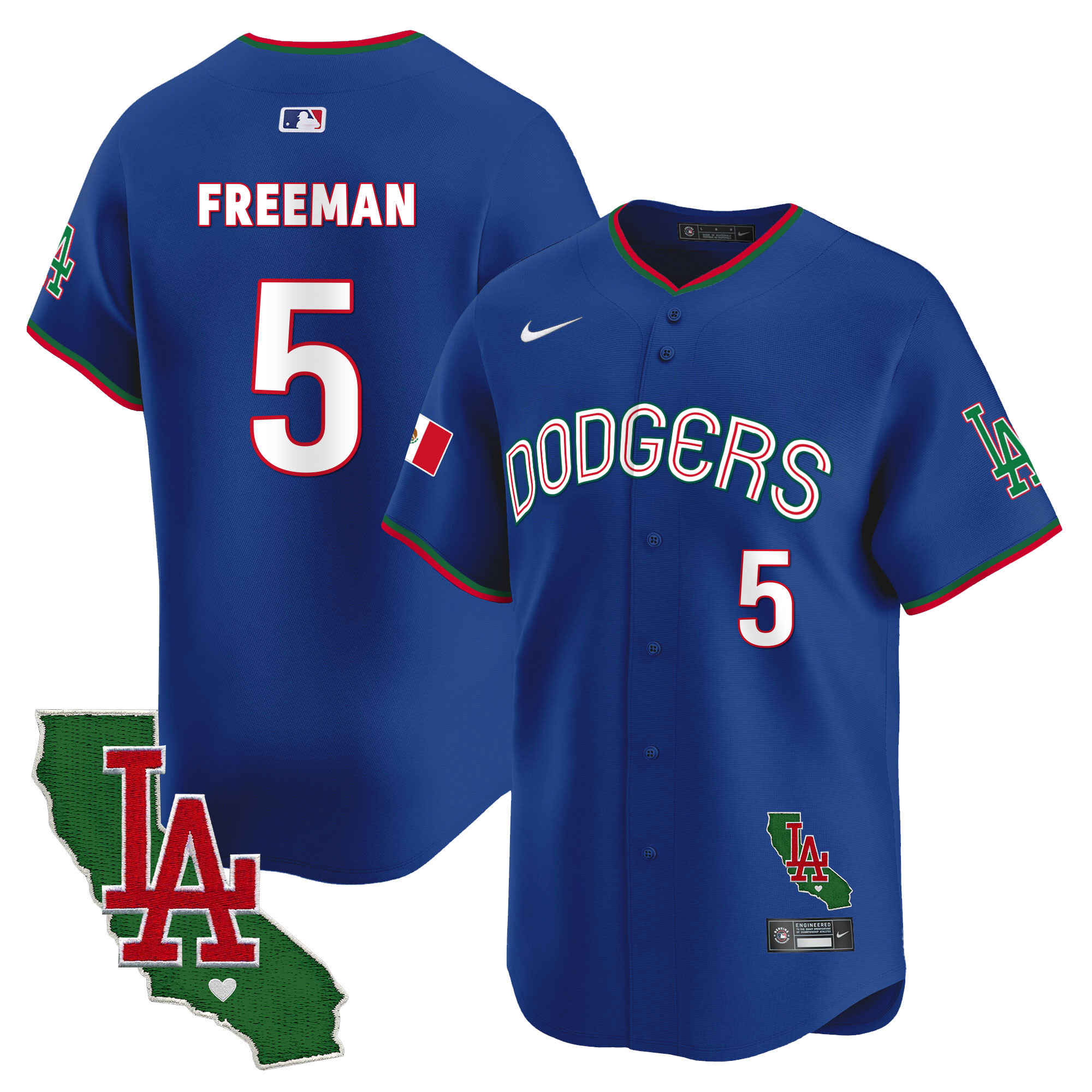 Freddie Freeman Men's Los Angeles Dodgers Mexico California Patch Vapor Premier Limited V3 Royal Jersey - All Stitched