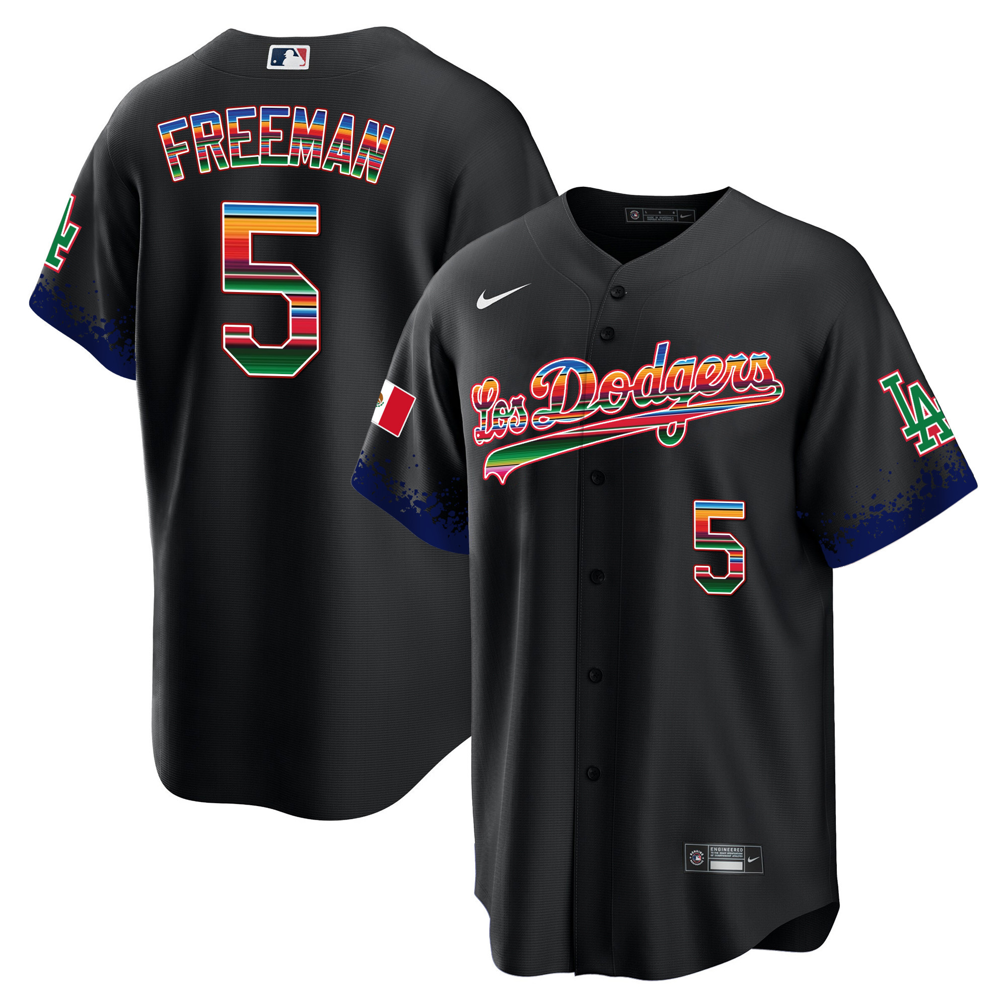 Freddie Freeman Men's Los Angeles Dodgers Mexico Cool Base City Connect Limited Black Jersey - All Stitched