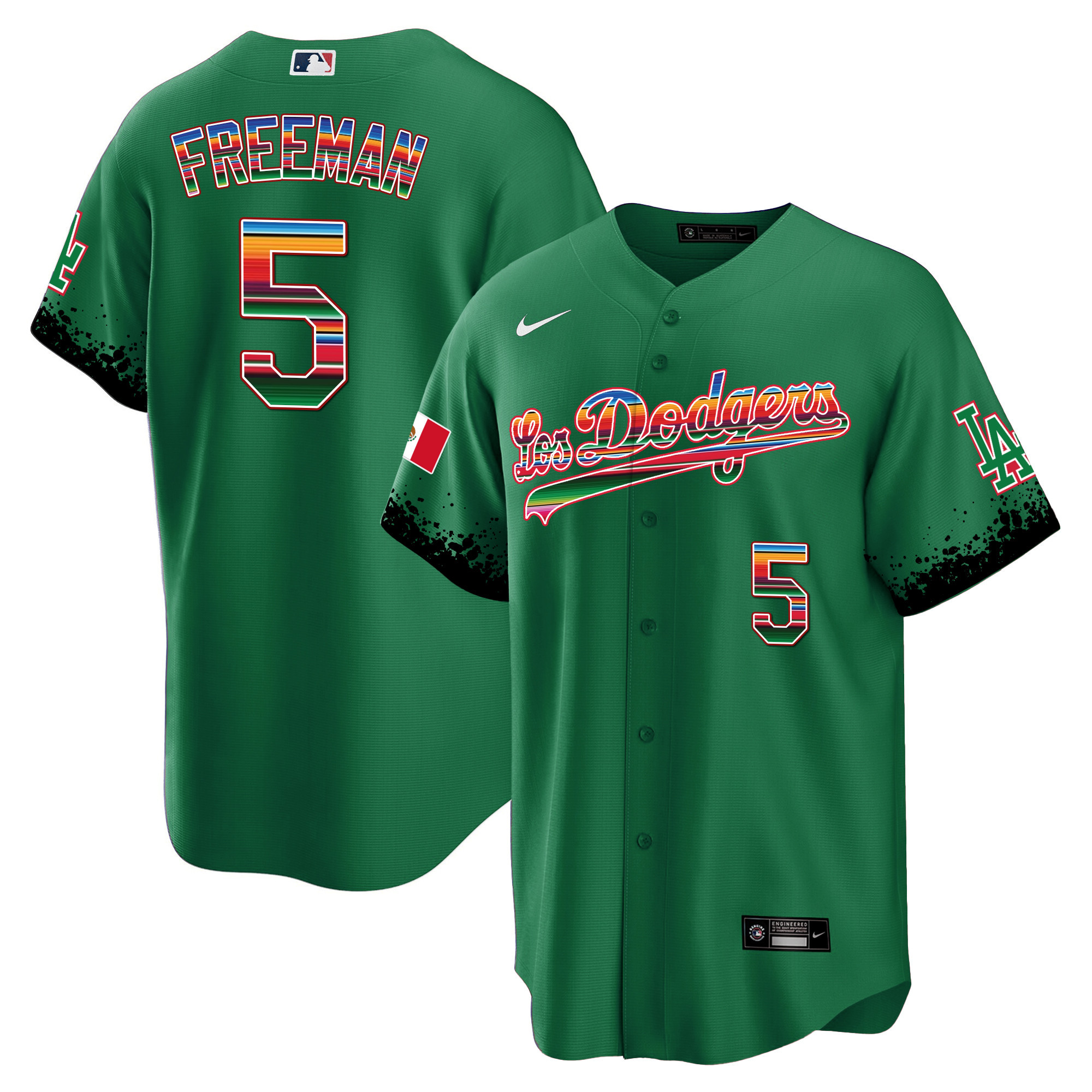 Freddie Freeman Men's Los Angeles Dodgers Mexico Cool Base City Connect Limited Green Jersey - All Stitched