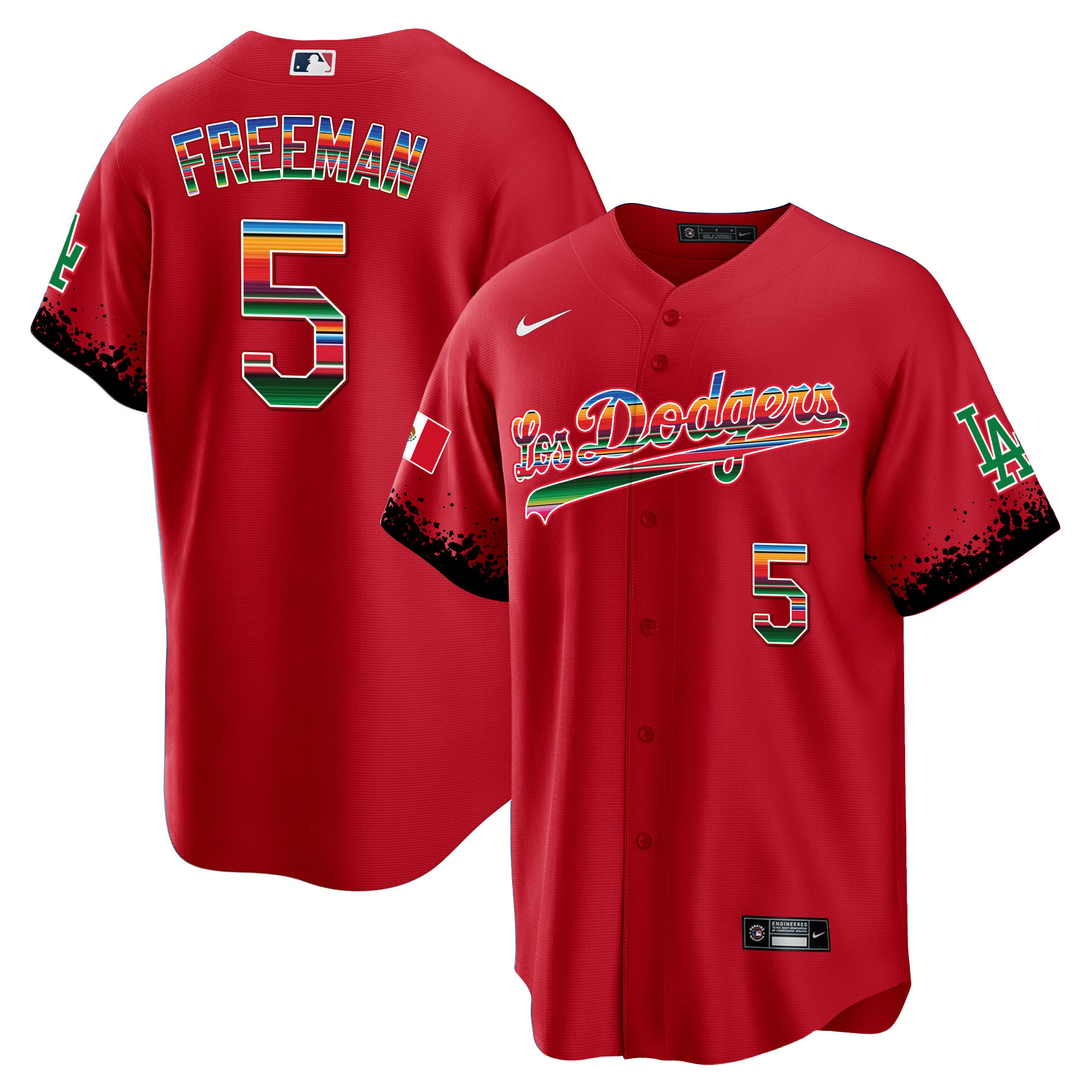 Freddie Freeman Men's Los Angeles Dodgers Mexico Cool Base City Connect Limited Red Jersey - All Stitched