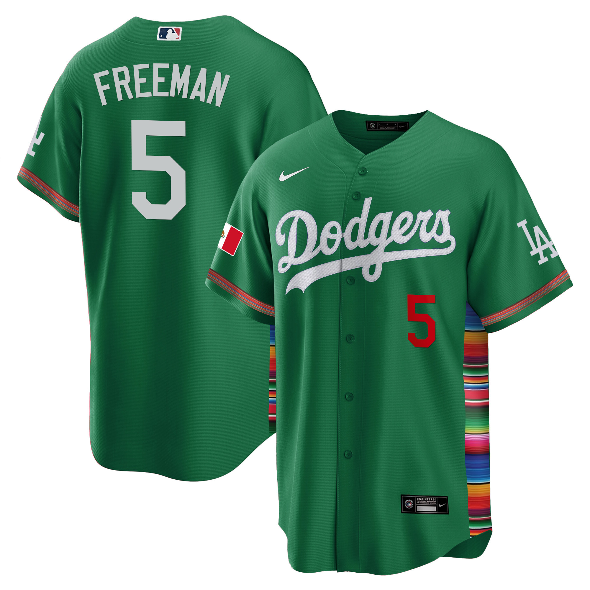 Freddie Freeman Men's Los Angeles Dodgers Mexico Cool Base Limited V2 Green Jersey - All Stitched