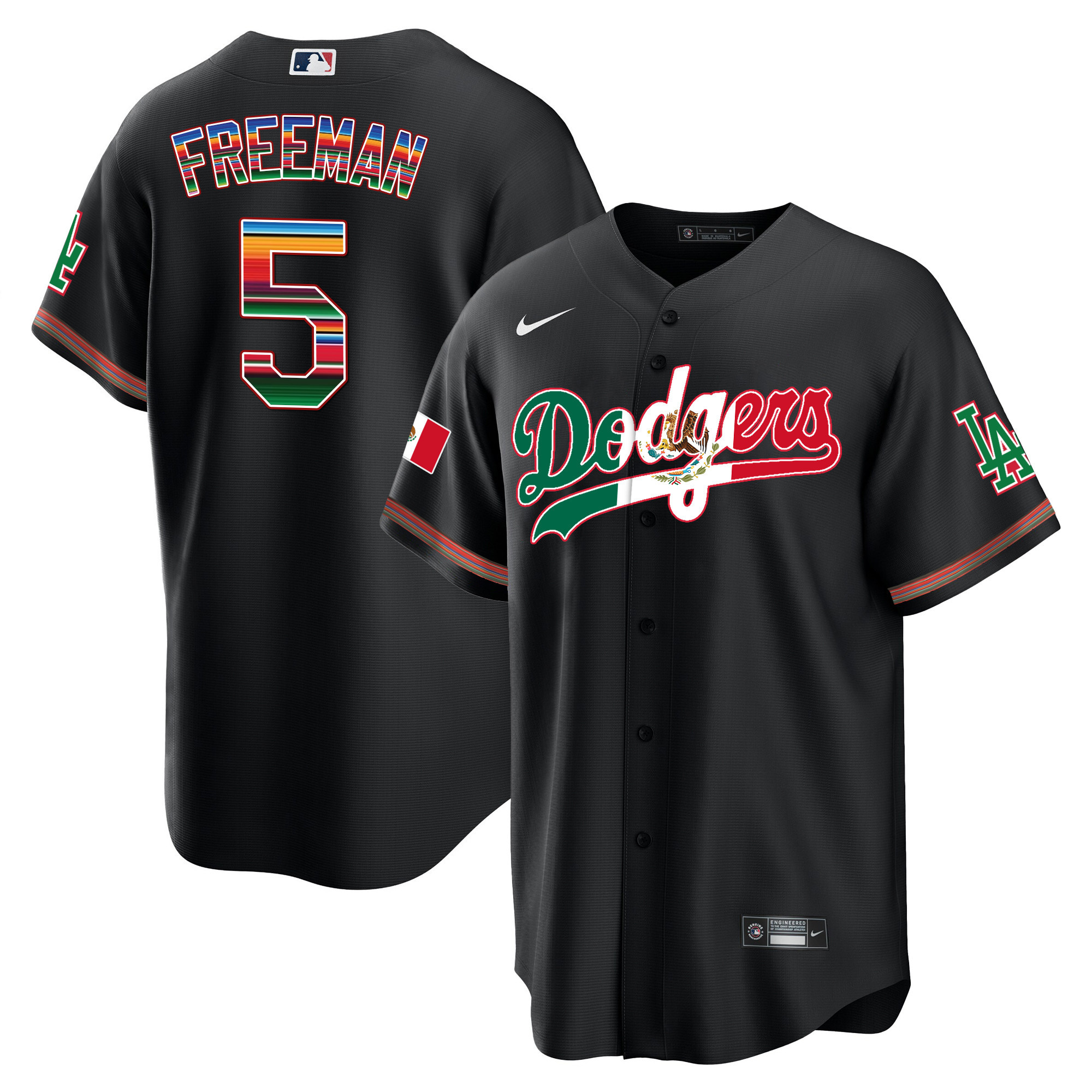 Freddie Freeman Men's Los Angeles Dodgers Mexico Cool Base Limited V4 Black Jersey - All Stitched