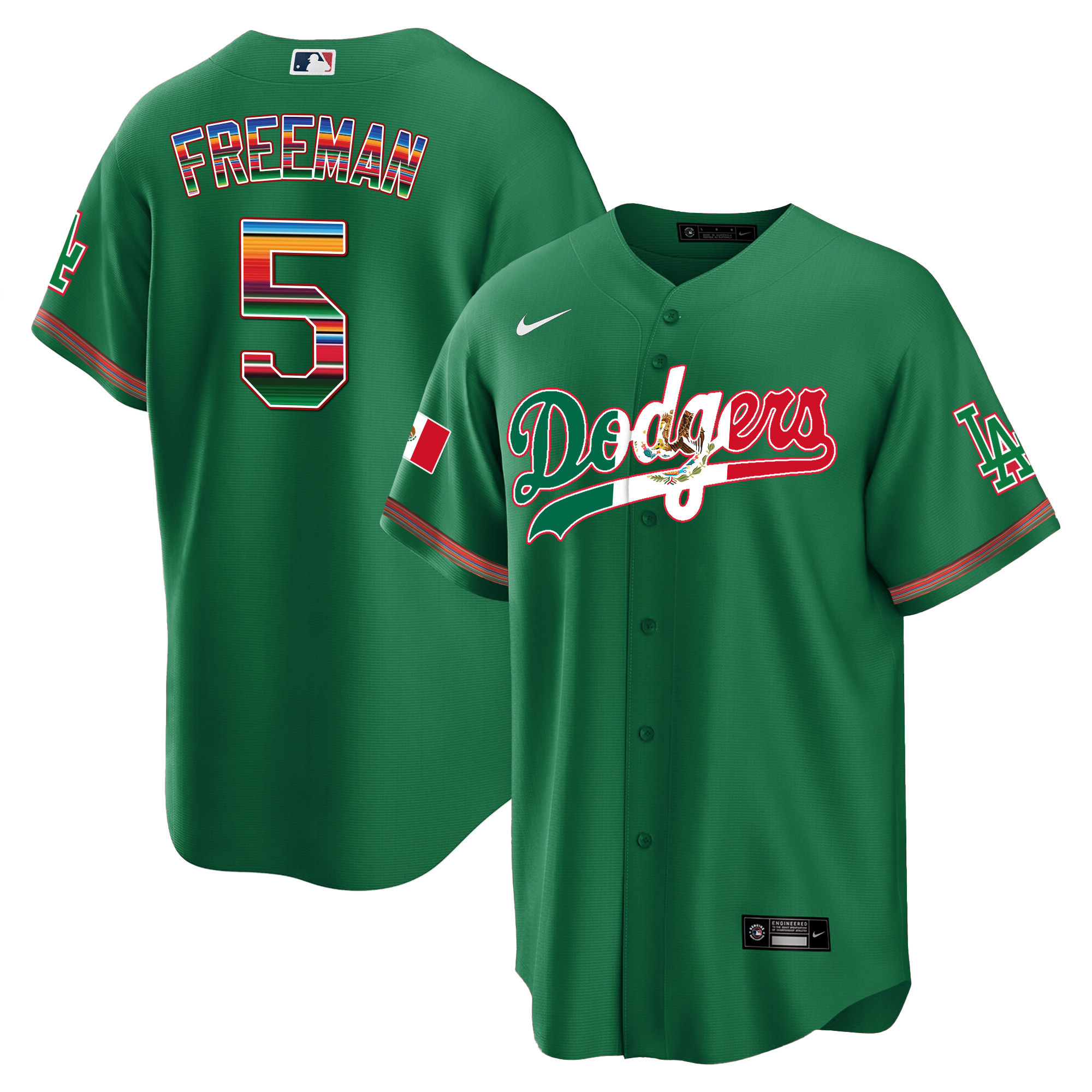 Freddie Freeman Men's Los Angeles Dodgers Mexico Cool Base Limited V4 Green Jersey - All Stitched