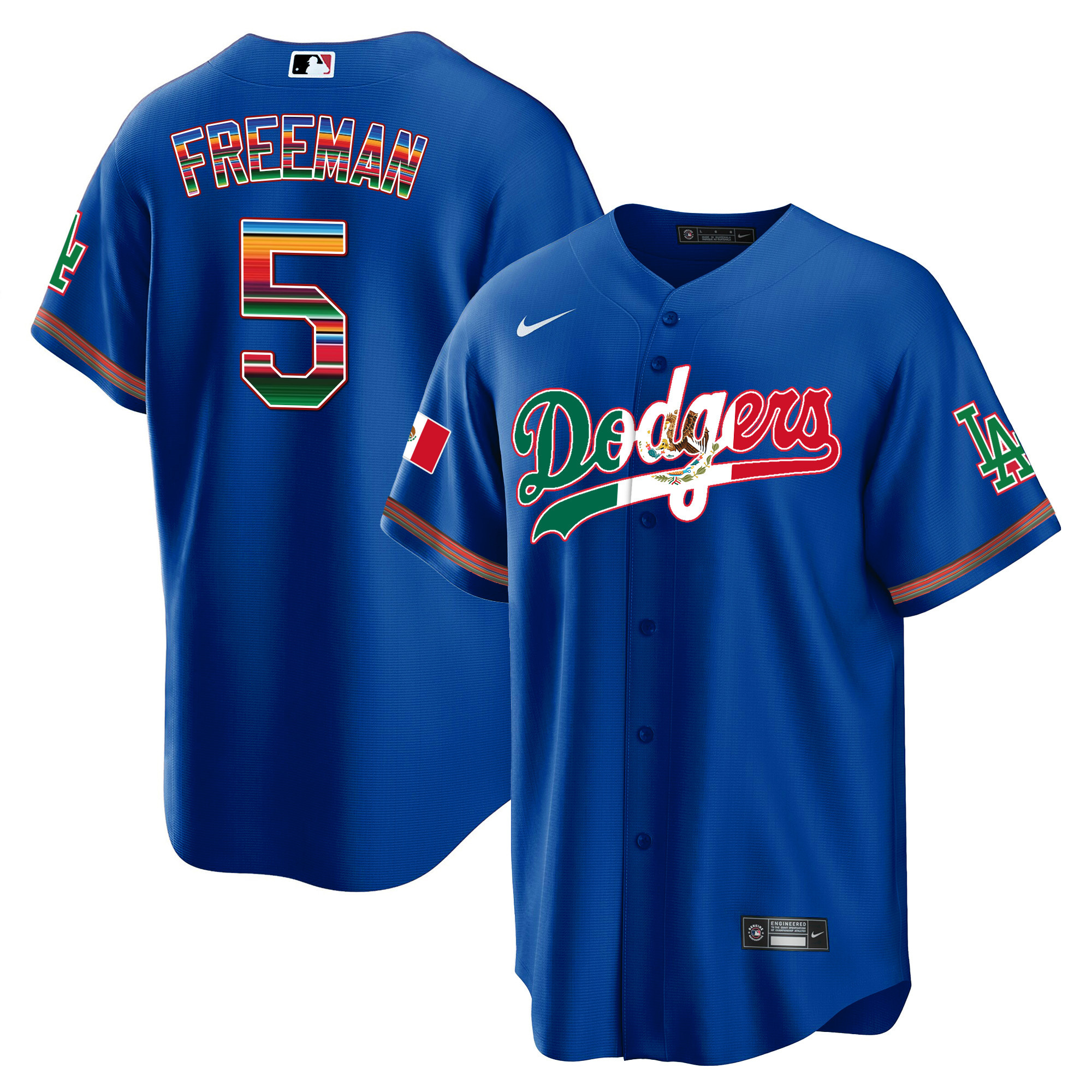 Freddie Freeman Men's Los Angeles Dodgers Mexico Cool Base Limited V4 Royal Jersey - All Stitched