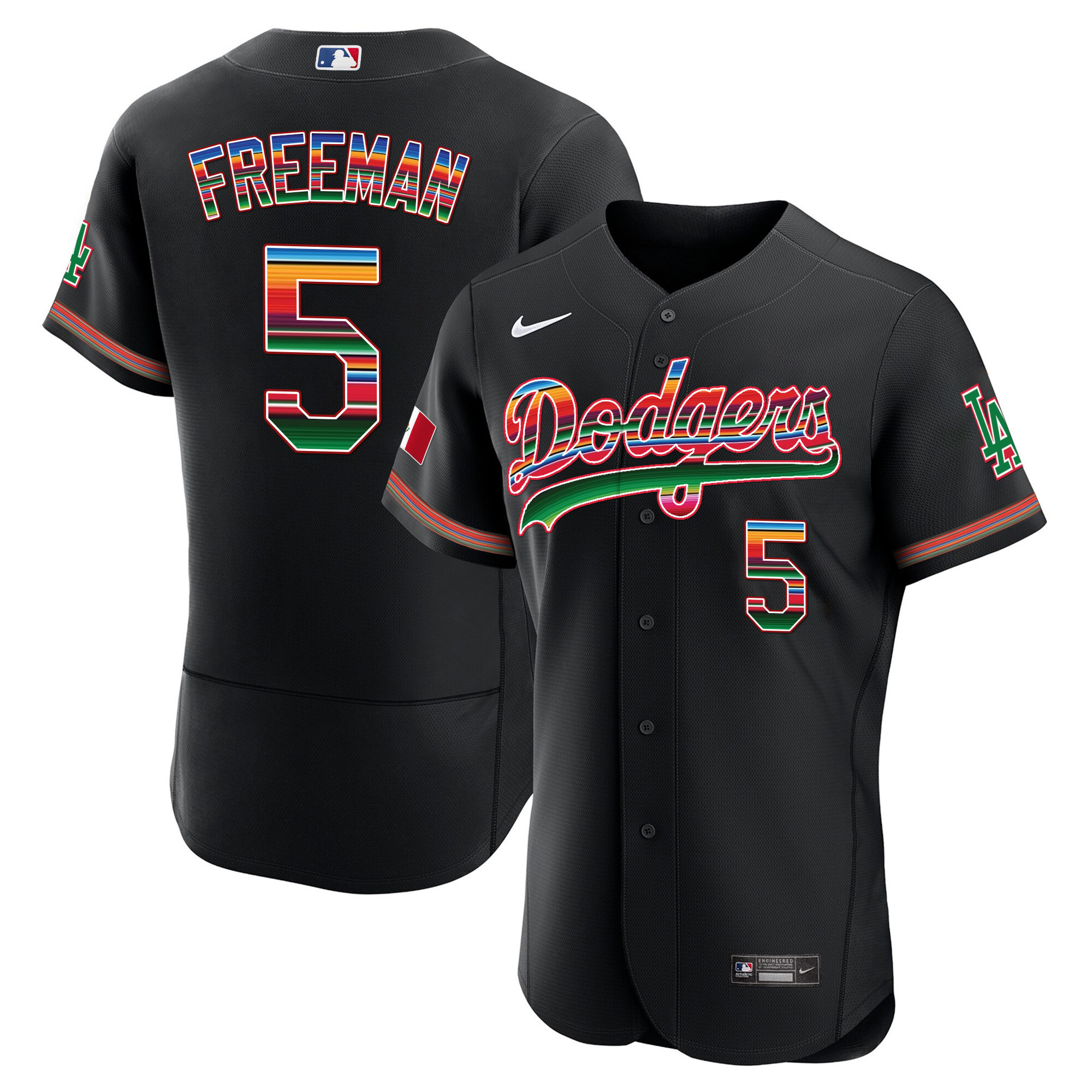 Freddie Freeman Men's Los Angeles Dodgers Mexico Flex Base Limited Black Jersey - All Stitched