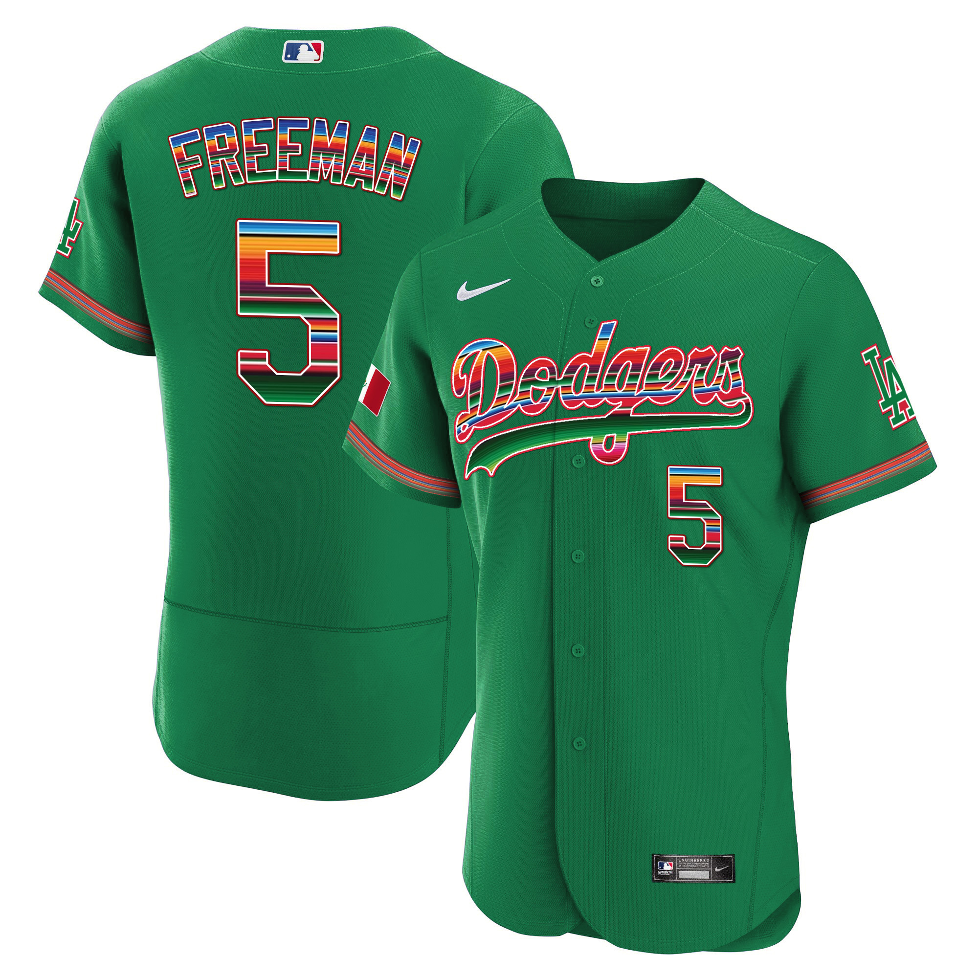 Freddie Freeman Men's Los Angeles Dodgers Mexico Flex Base Limited Green Jersey - All Stitched