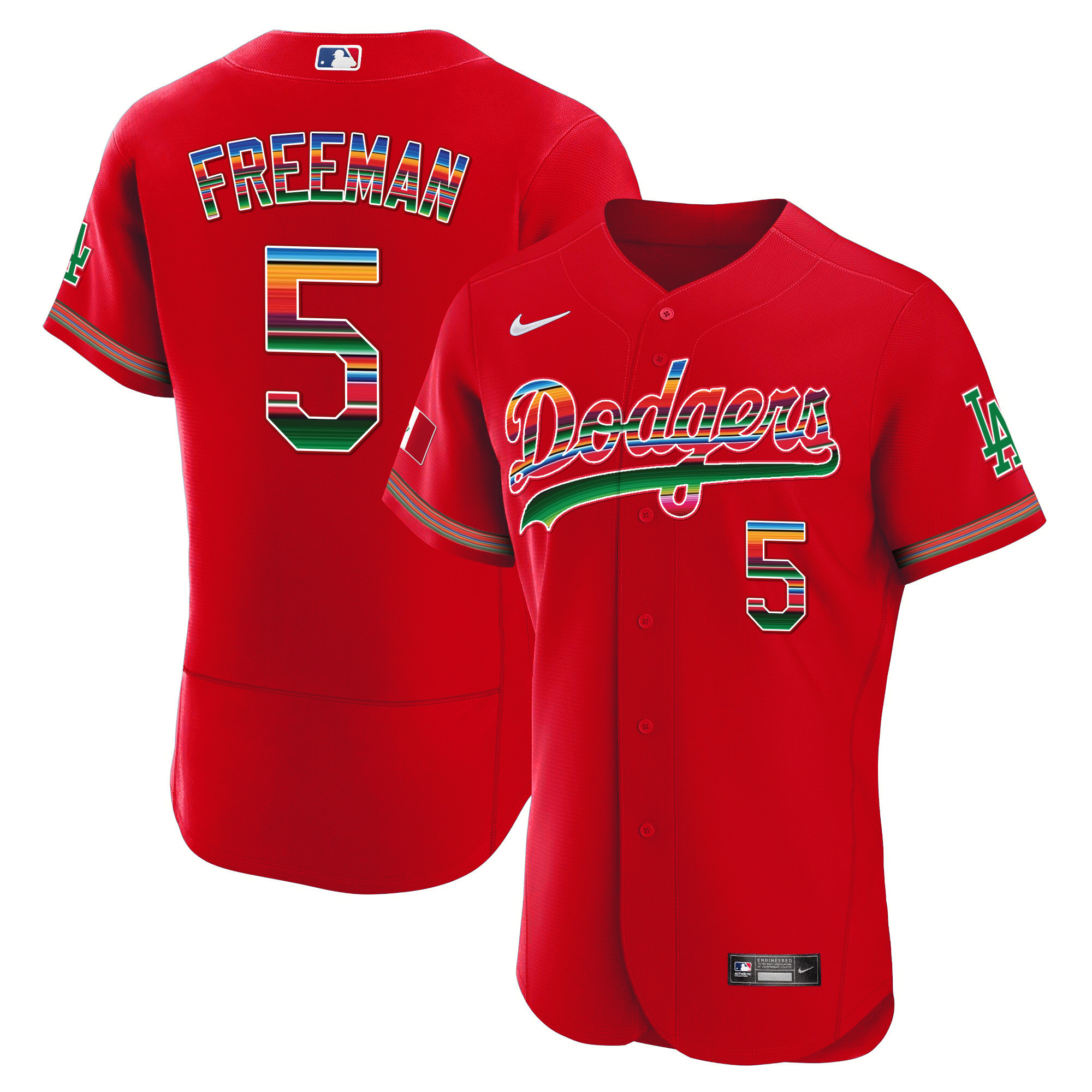 Freddie Freeman Men's Los Angeles Dodgers Mexico Flex Base Limited Red Jersey - All Stitched
