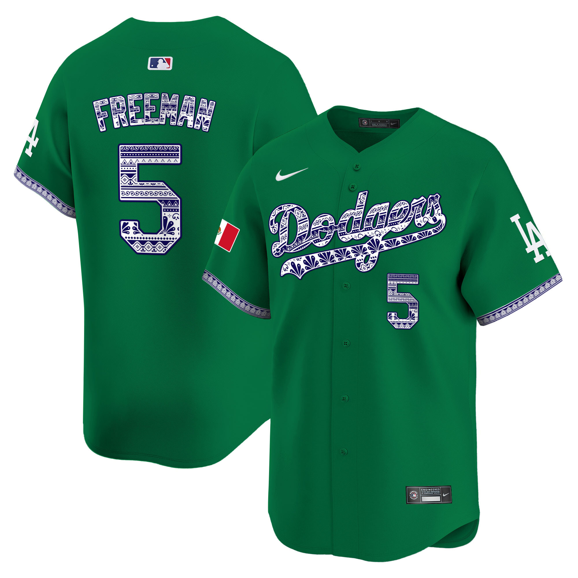 Freddie Freeman Men's Los Angeles Dodgers Mexico Vapor Premier Limited V3 Green Jersey - All Stitched