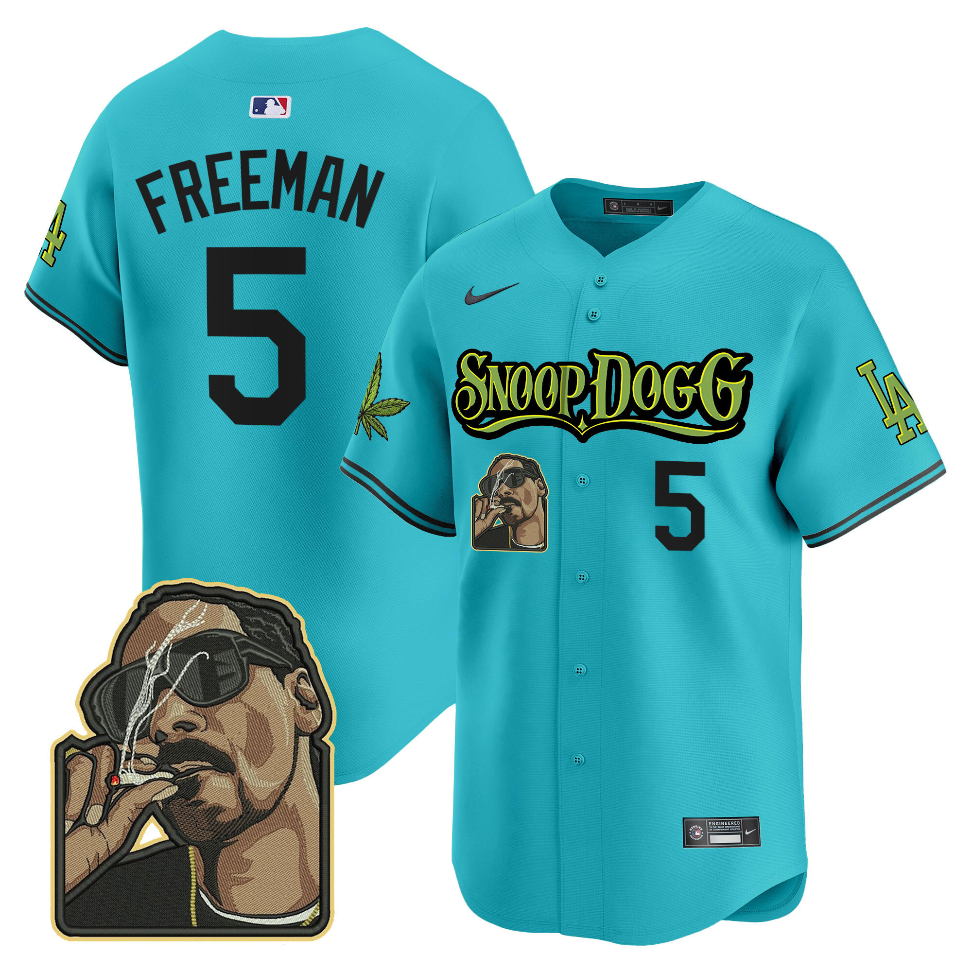 Freddie Freeman Men's Los Angeles Dodgers Snoop Dogg Vapor Premier Limited Aqua Jersey - All Stitched