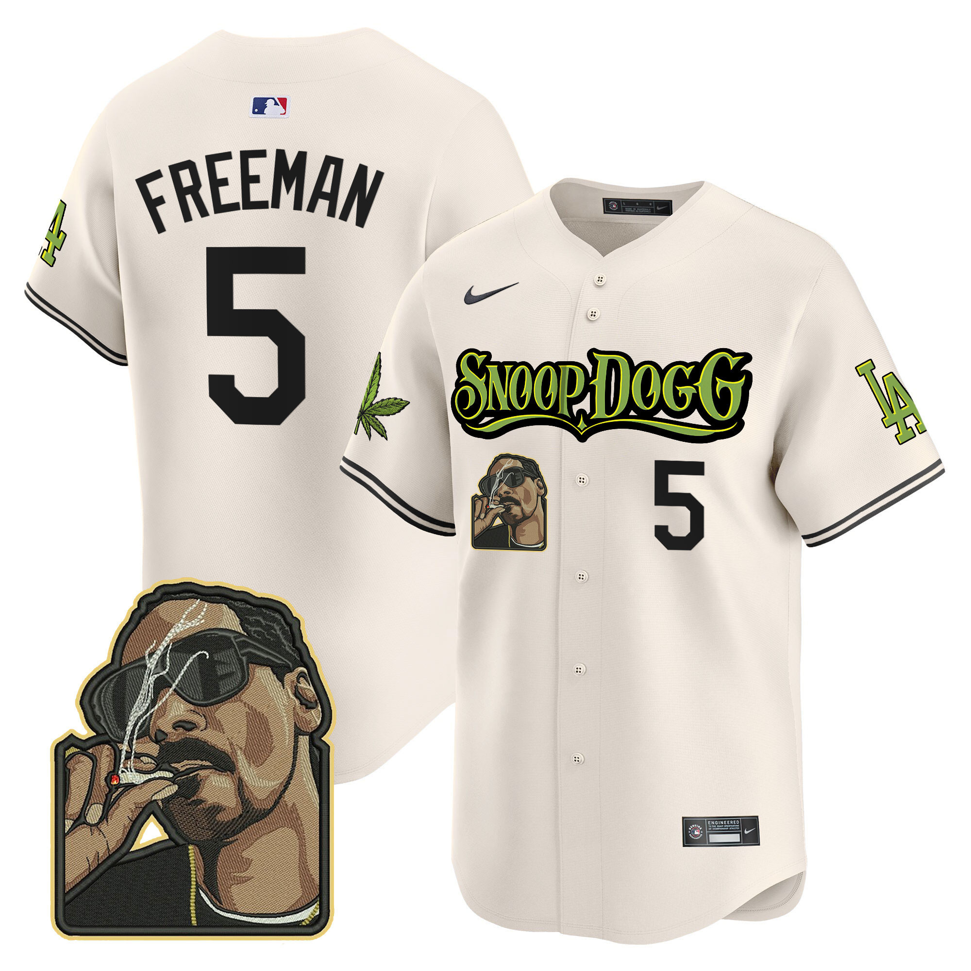 Freddie Freeman Men's Los Angeles Dodgers Snoop Dogg Vapor Premier Limited Cream Jersey - All Stitched
