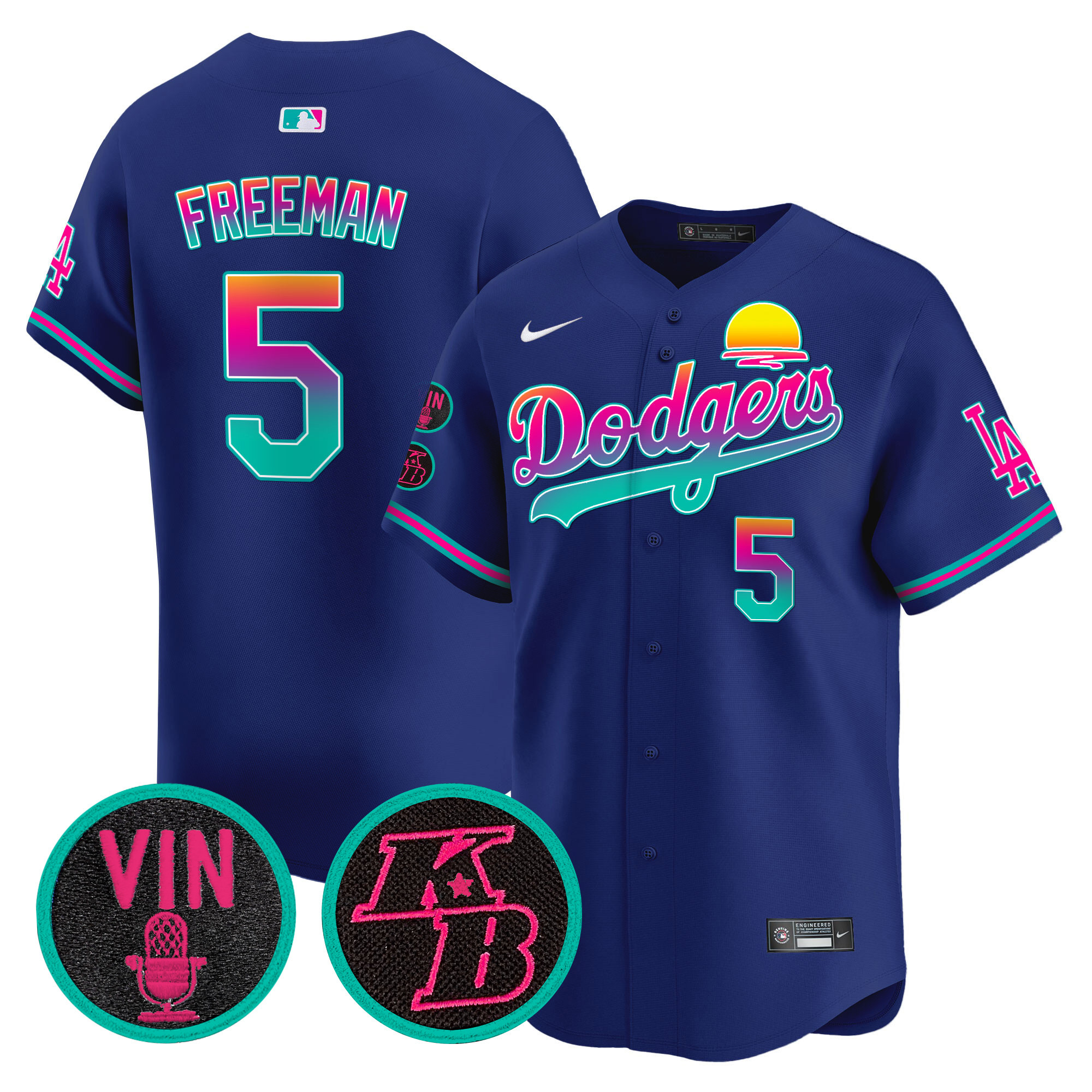 Freddie Freeman Men's Los Angeles Dodgers Vin & Kobe Patch Gold Trim Vapor Premier Limited LA City Jersey - All Stitched