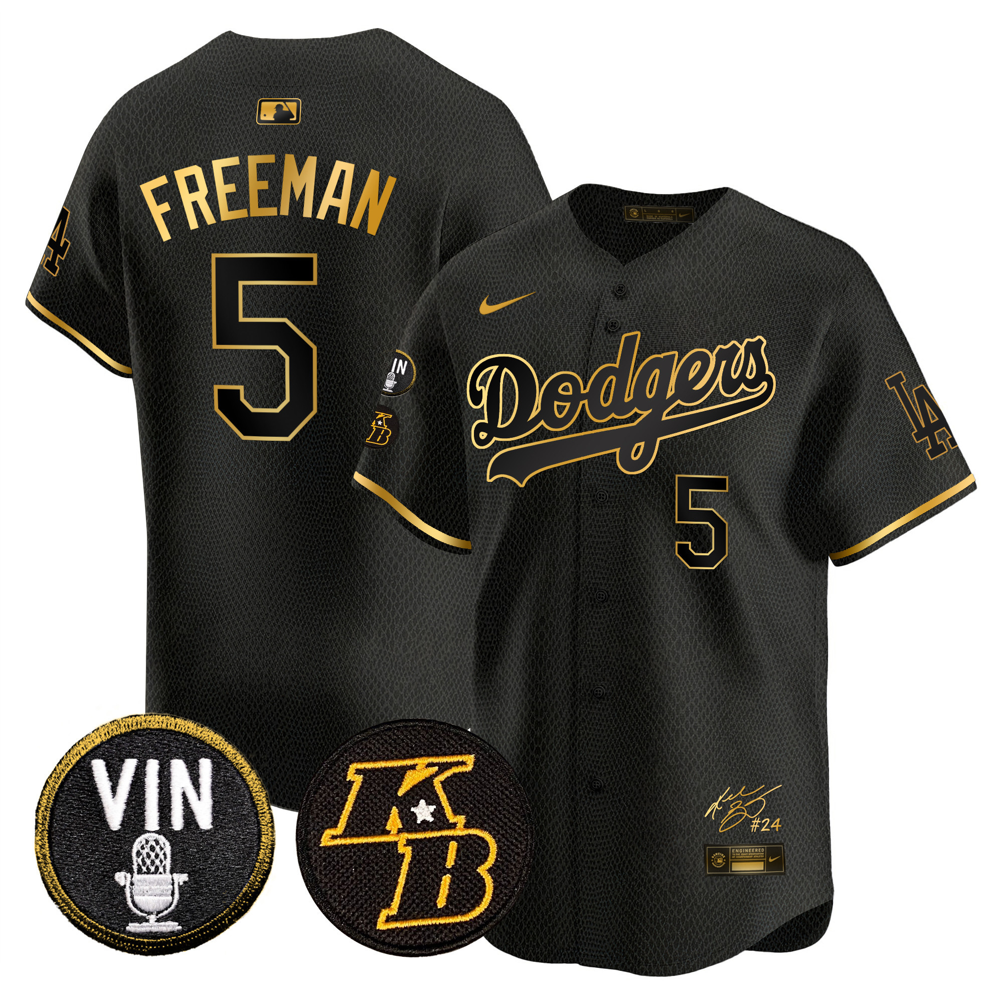 Freddie Freeman Men's Los Angeles Dodgers Vin Patch & Kobe Bryant Signature Vapor Premier Limited Mamba Gold Jersey - All Stitched